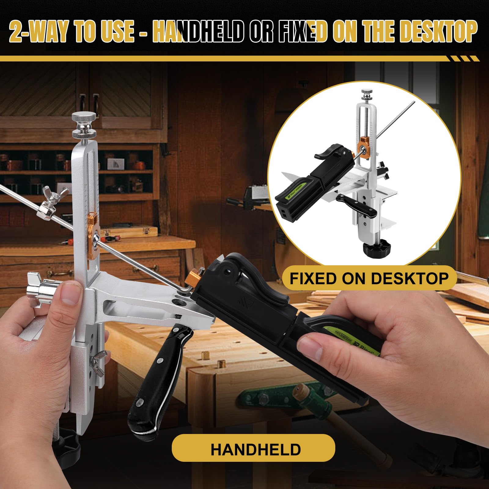 Sistema de afilado de cuchillos, rotación de 360° con ángulo de ajuste, control deslizante de precisión, juego de afiladores de cuchillos de chef con 11 piedras de afilar