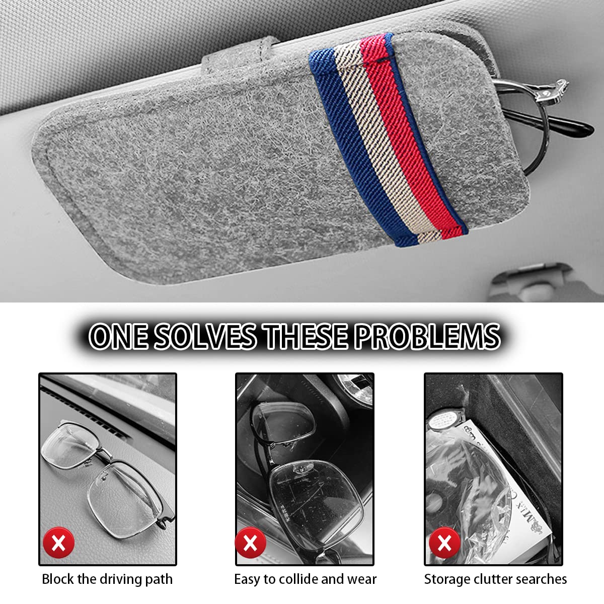 Organizzatore Occhiali Da Sole Per Auto - Tasche Parasole Pratiche Per Occhiali, Carte E Accessori Auto (Grigio) - Foto 6