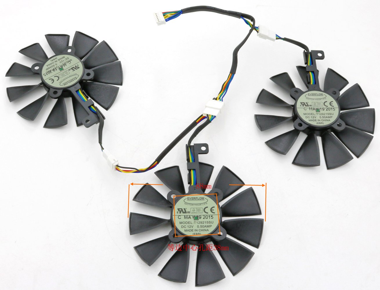 3 Pcs/lot T129215SU Cooling Fan for Video Card ASUS Strix GTX980Ti/R9 390X/R9 390