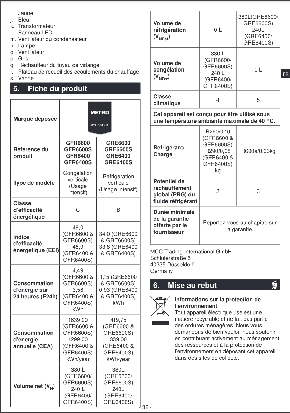 METRO Professional Réfrigérateur pro GRE6400S, Acier inoxydable, 59.5 x 64 x 188.5 cm, 240 L, ventilateur statique, 300 W, serrure, argent