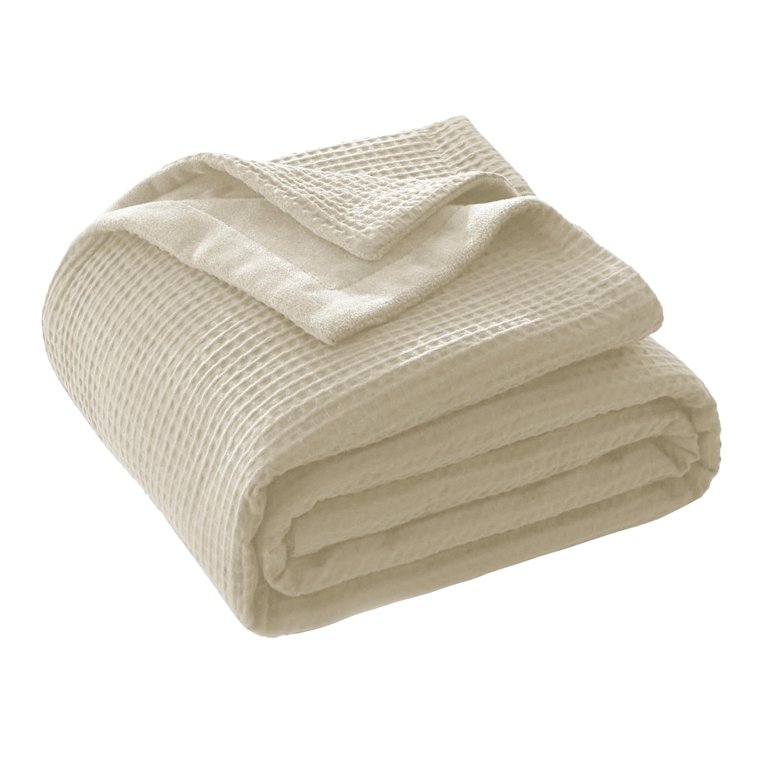 CHUFFED Cotton Waffle Blanket King Size 230x270cm - Double Layer Milk Velvet & Cotton Waffle Weave, Anti-Static, Fluffy Cosy Soft Warm Throw Blankets for Bed, Couch, Sofa, Gifts - Beige