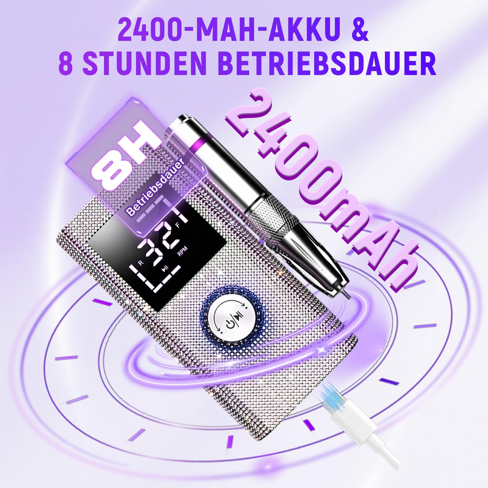 BQ-114 Pediküre Set Fußpflege Elektrisch 45.000 U/min,Wiederaufladbares Akku,Stufenlose Drehzahlregelung,8 Stunden Akku,für Acryl/Gel-Entfernung /Maniküre/Nagelformung/Nagelhautpflege/Salon (Rosa)