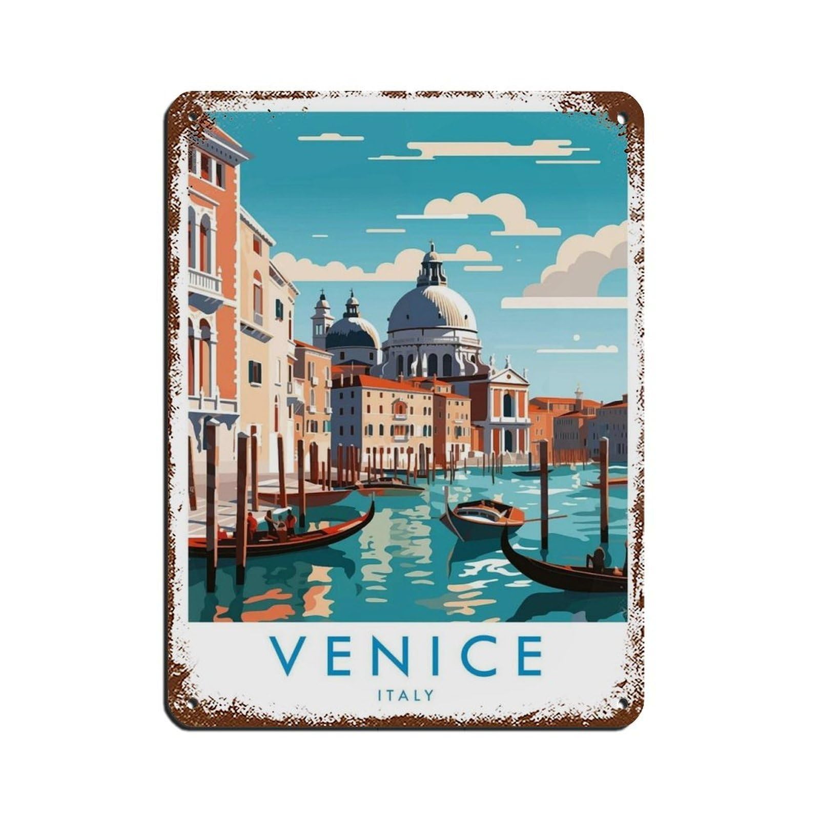 Venice Travel Poster, Italy (3) Retro Poster Metal Tin Sign Chic Art Retro Iron Painting Bar People Cave Cafe Family Garage Poster Wall Decoration 12x16inch(30x40cm)