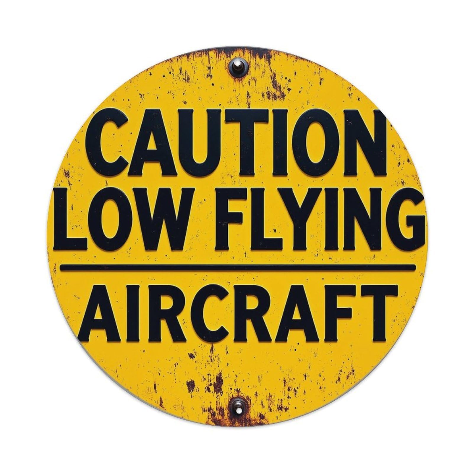 Caution Low Flying Aircraft Vintage Round Tin Sign Retro Metal Wall Decor Metal Poster, Home Bar Garage Cafe Wall Art Decoration 8x8Inches