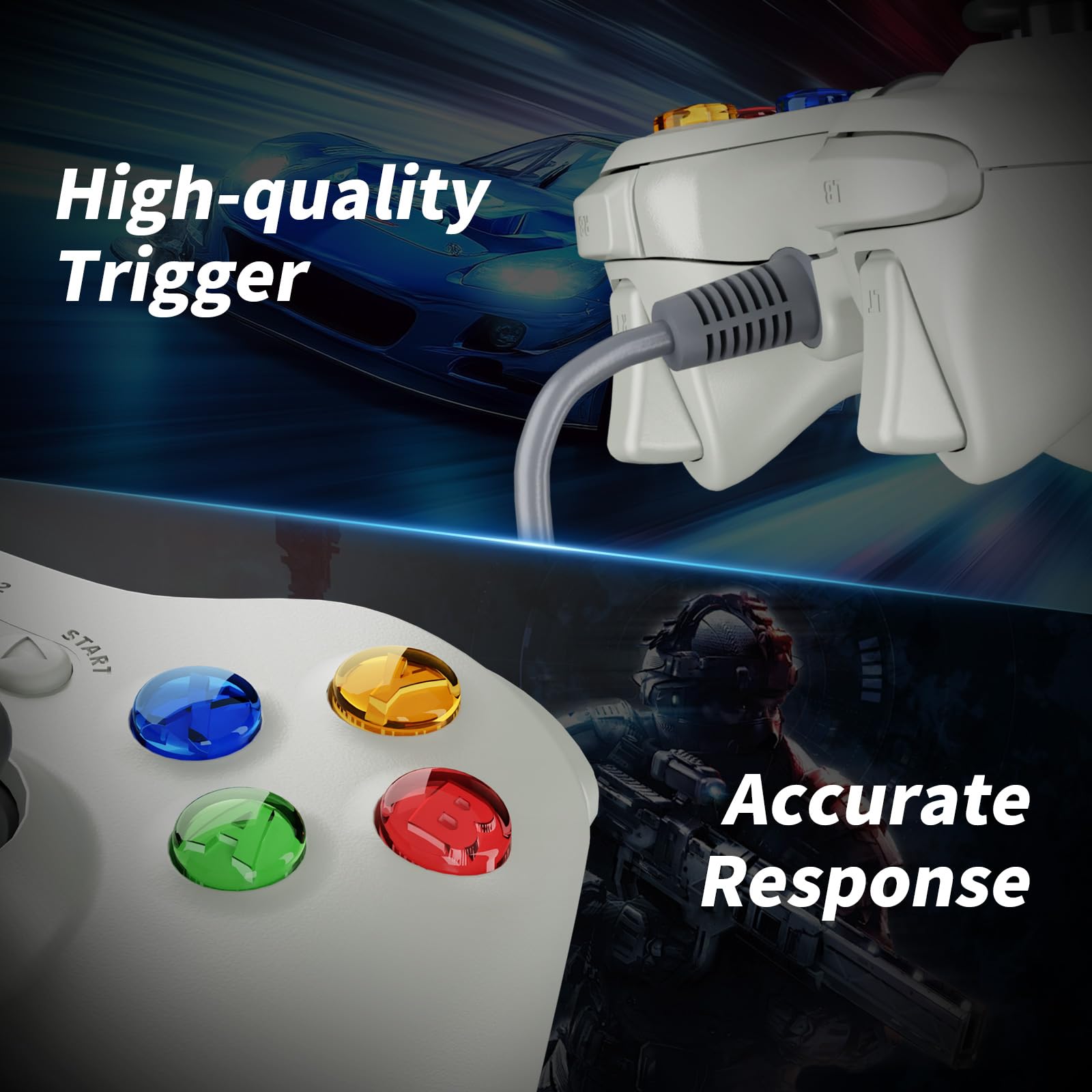 Zamia Confezione da 2 controller cablati per Xbox 360, compatibile con Xbox 360/PC Windows 10/8/7, con joystick aggiornato, doppia vibrazione, jack per cuffie da 2,5 mm