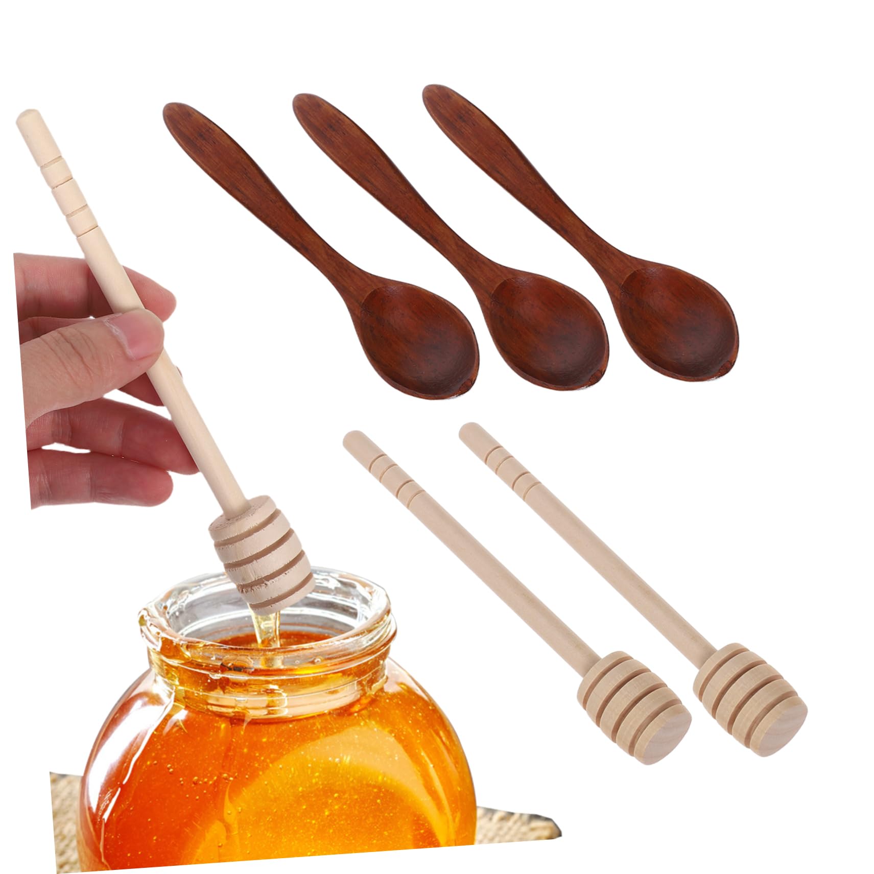 Unomor 6pcs Honey Spoon Wooden Dippers Stirring Sticks for Tea and Syrup Portable Mixing Utensils for Home Office and Travel