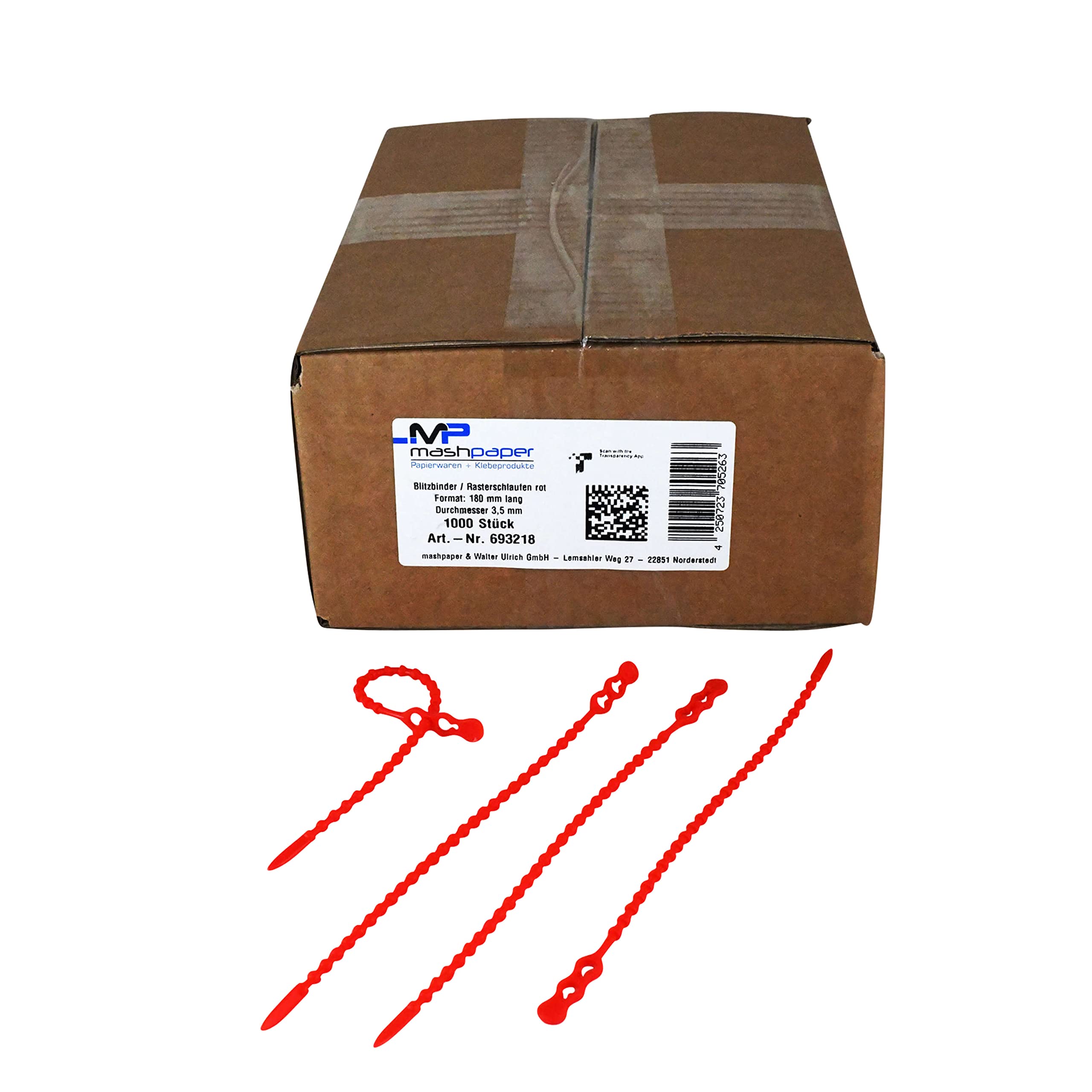 mashpaper 1000 X Anelli Reticolari Di Fissaggio, Fascette Universali, Fascette Fermacavi Lunghe 693218 (Rosso - 180 Mm)