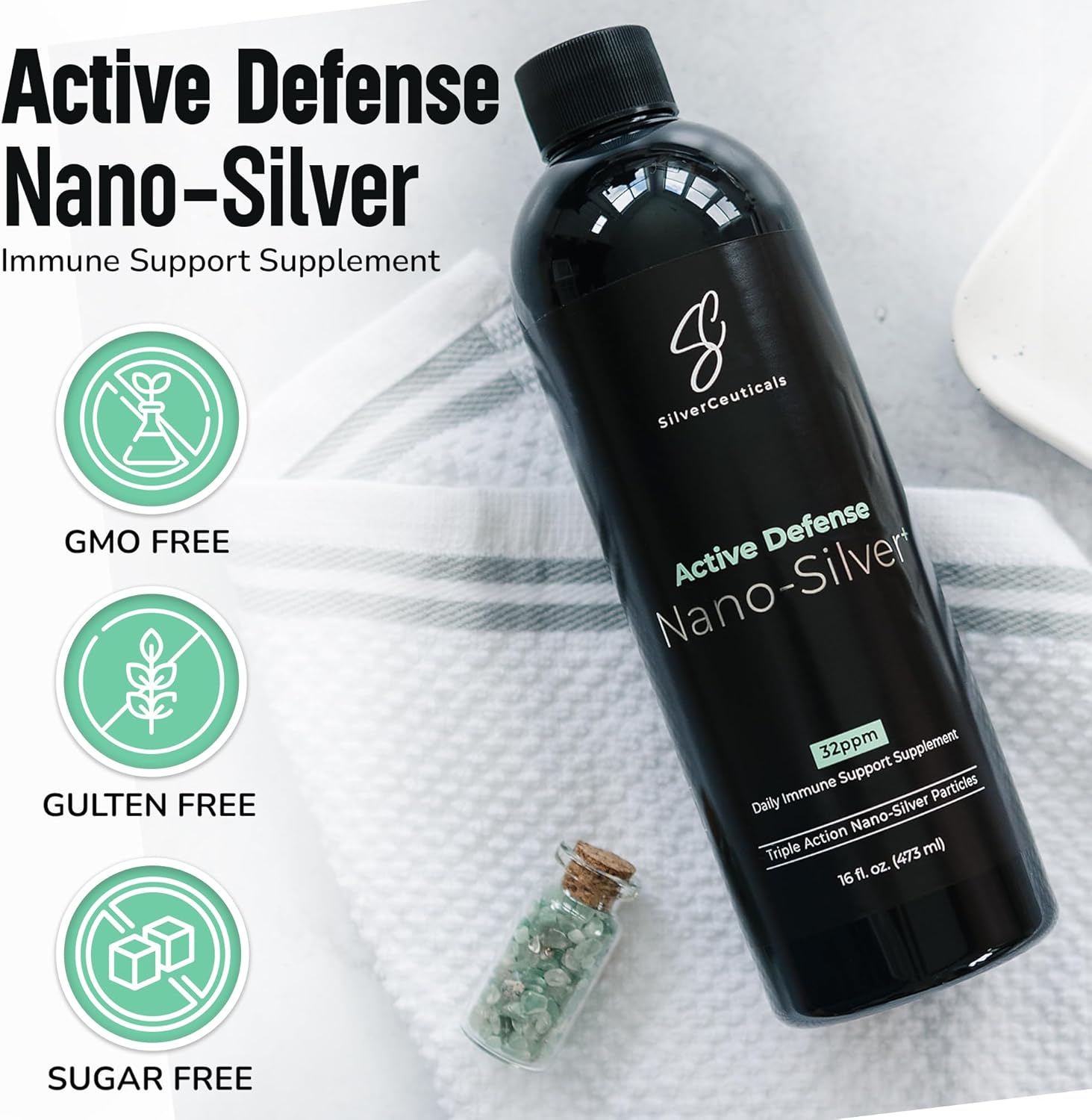 Colloidal Silver w/Nano Technology - 32ppm 16oz - 8X More Effective - Natural Immune Support - Save the Sick Days - Ages 5 & Up - Outperforms Higher PPM Silvers - No Taste & Smell - 3rd Party Tested