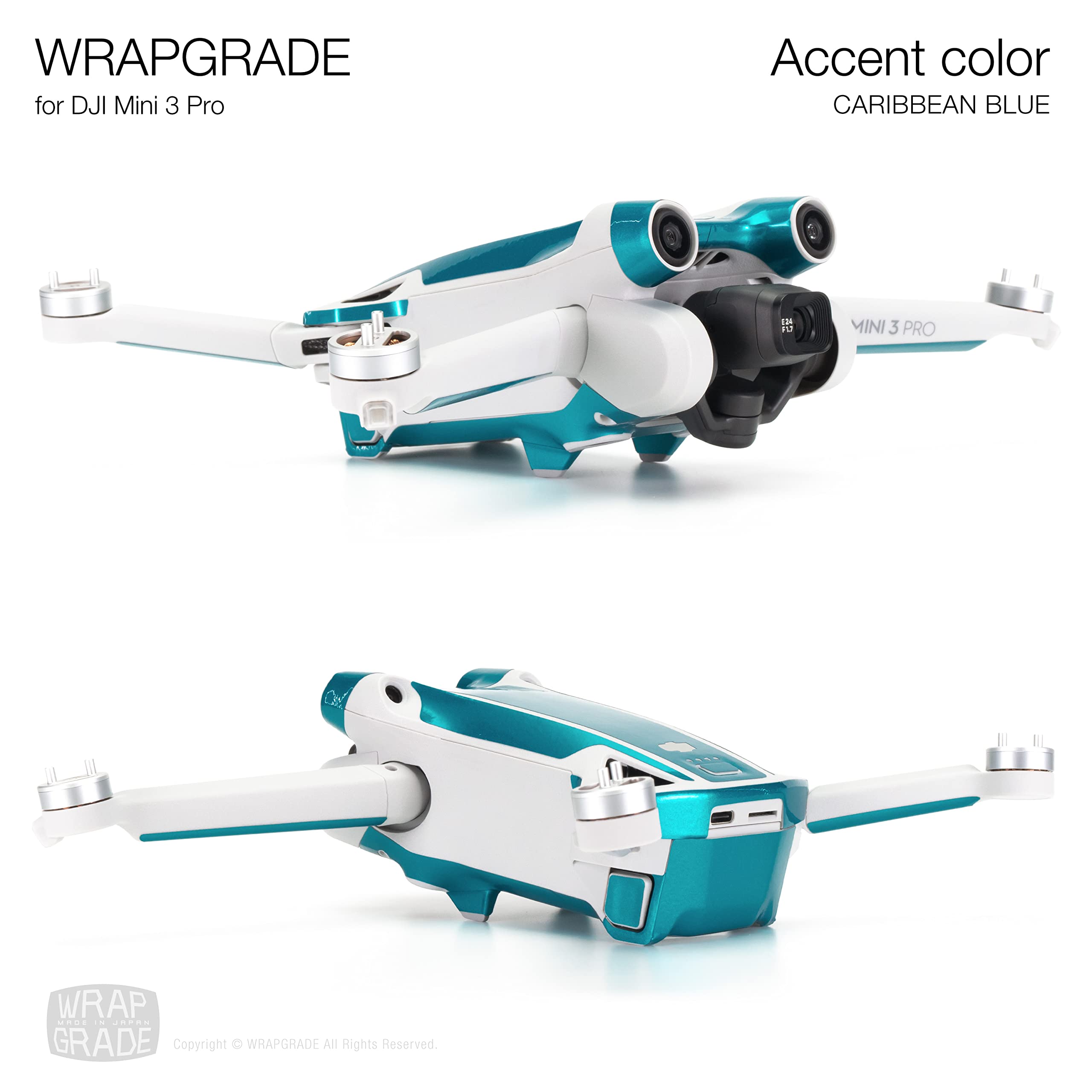 WRAPGRADE Skin Compatibile con DJI Mini 3 Pro | Accent Color (CARIBBEAN BLUE)