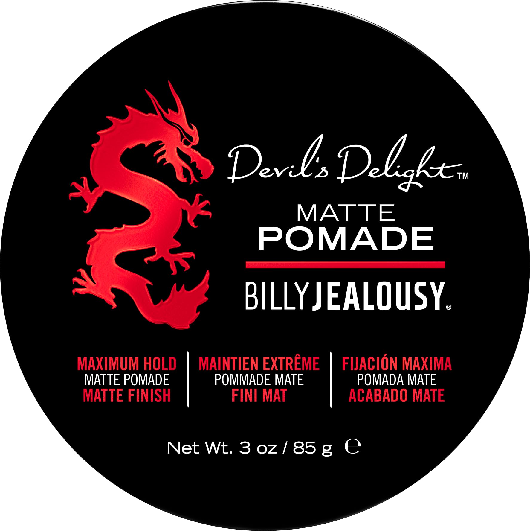 Billy Jealousy Devil's Delight Matte Pomade for Men Adds Volume and Definition, Strong Hold Water-Based Formula with Black Pepper Sandalwood Scent, 3 Oz.