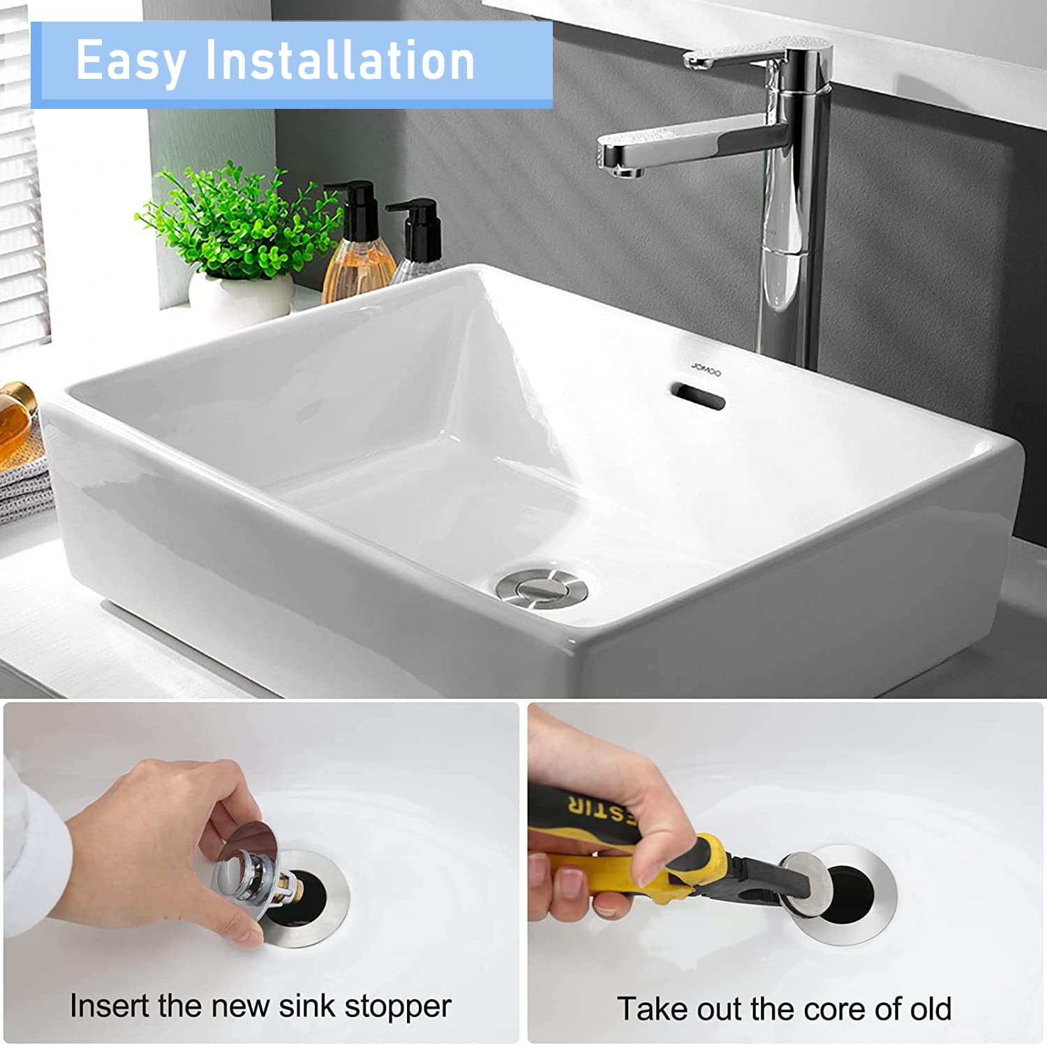 Tappo Lavabo A Scomparsa - 2 Pezzi Con Filtro Antintasamento, Per Fori 32-42mm - Foto 3