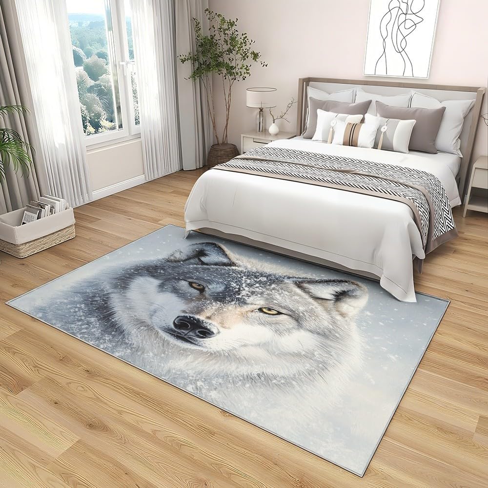 Genérico Flanelowe dywaniki do pokoju antypoślizgowe 160 x 230 cm zwierzę syberyjski wilk miękka mata nie rozpadająca się, szare dywaniki do wnętrz do salonu, sypialni, jadalni