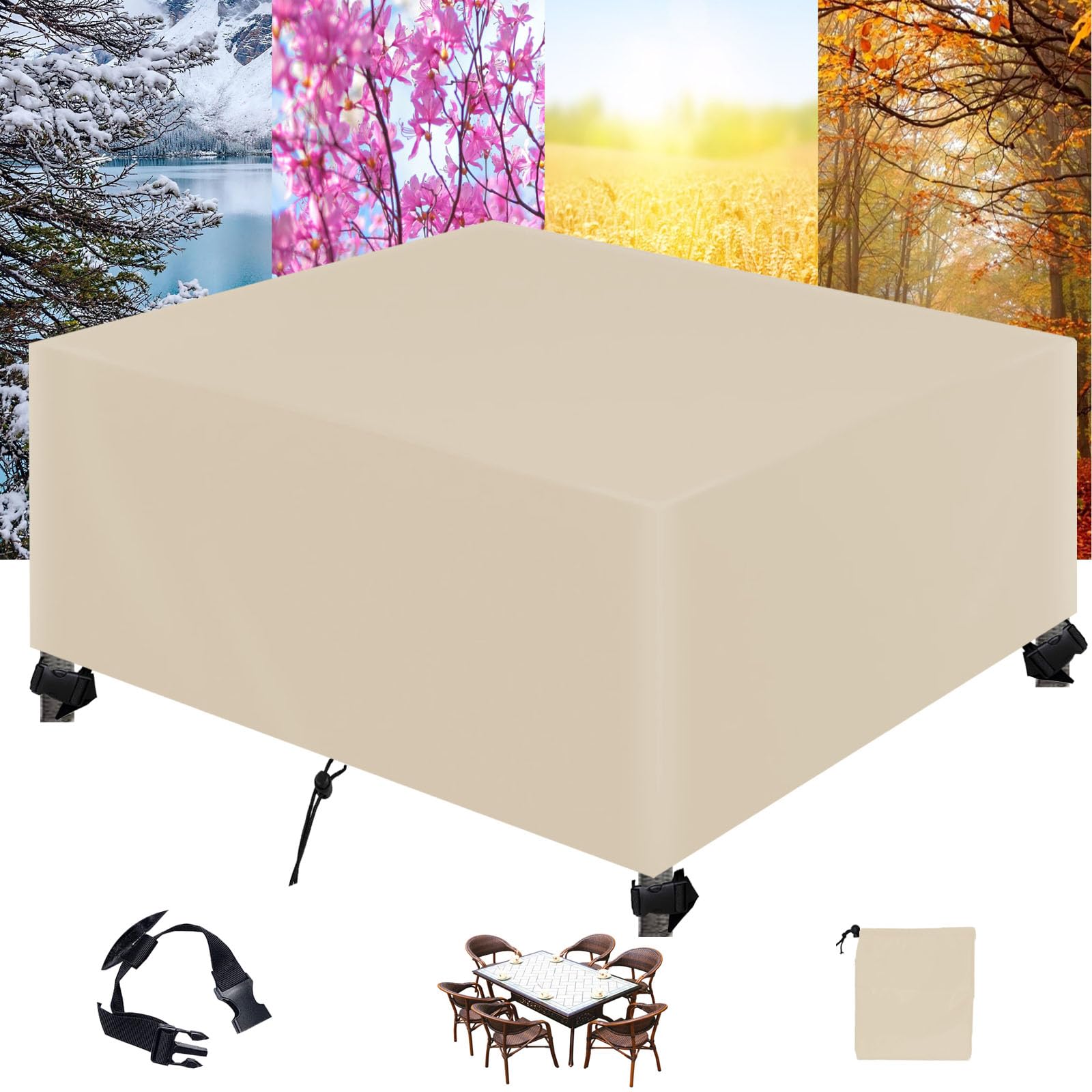 Housse Protection Salon De Jardin 420D Oxford - 250x175x75 Cm - Imperméable, Anti-UV, Coupe-vent - Pour Table Et Chaises Extérieures