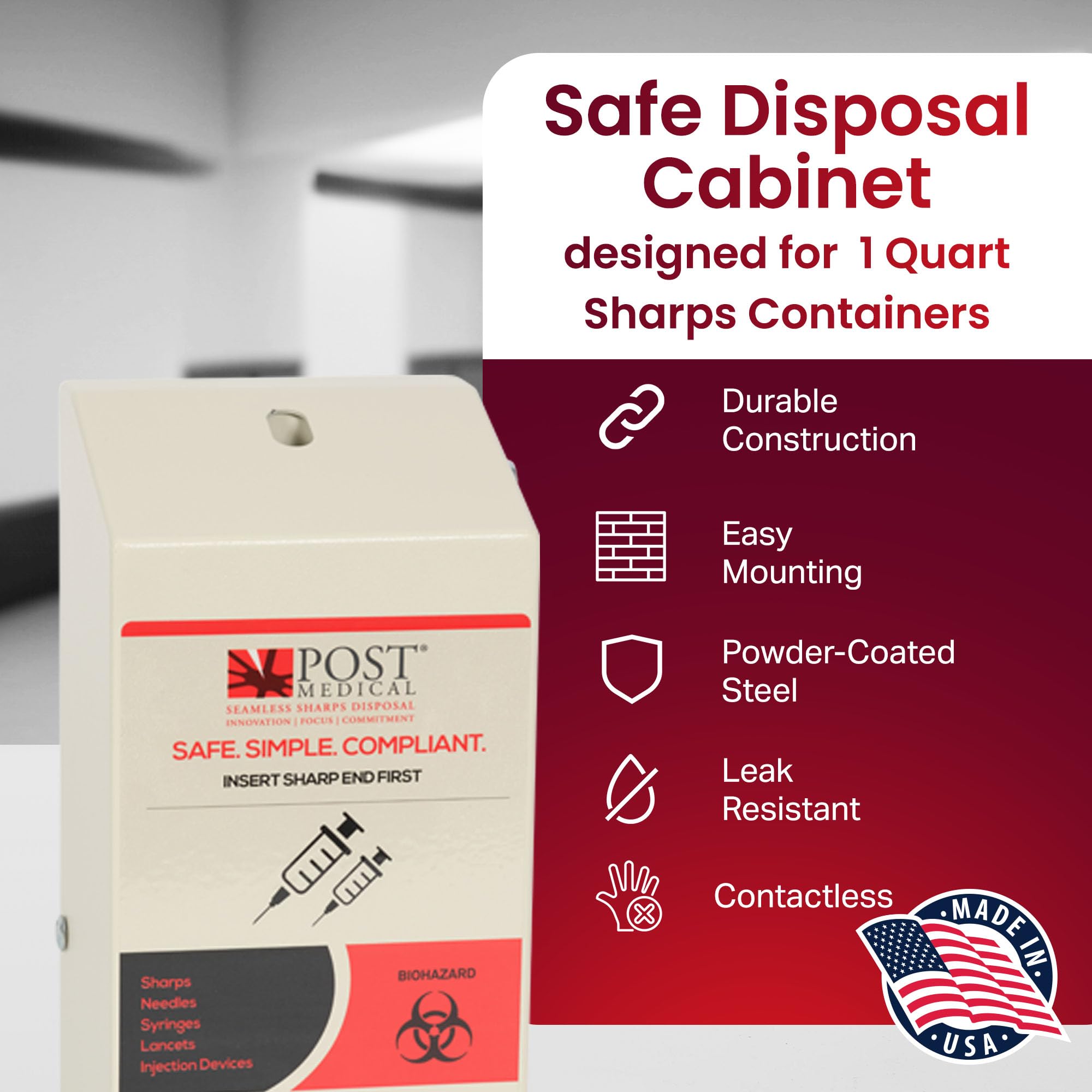 Sharps Cabinet, Sharps Smaltimento Container Stoccaggio, Sharps Container Montaggio a parete per 1 litro Post Medical Biohazard Containers, Sharps Container con Lock & Key, polvere