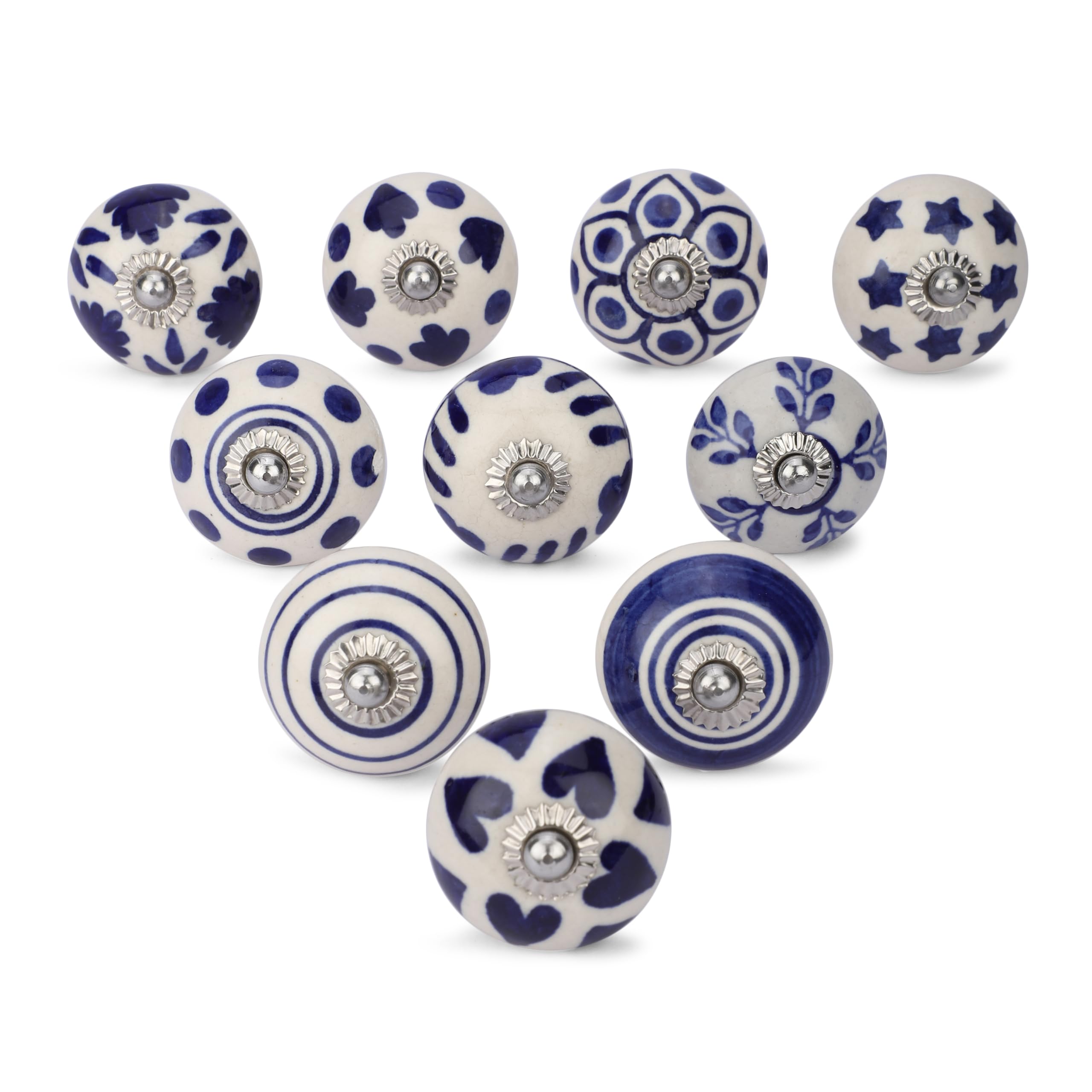 Ajuny Ceramic Knobs Set of 10 Blue White Cupboard Door Knobs, Hand Painted Floral Drawer Pulls for Kitchen Cabinets, Wardrobe, Bathroom Dresser Furniture — image 1