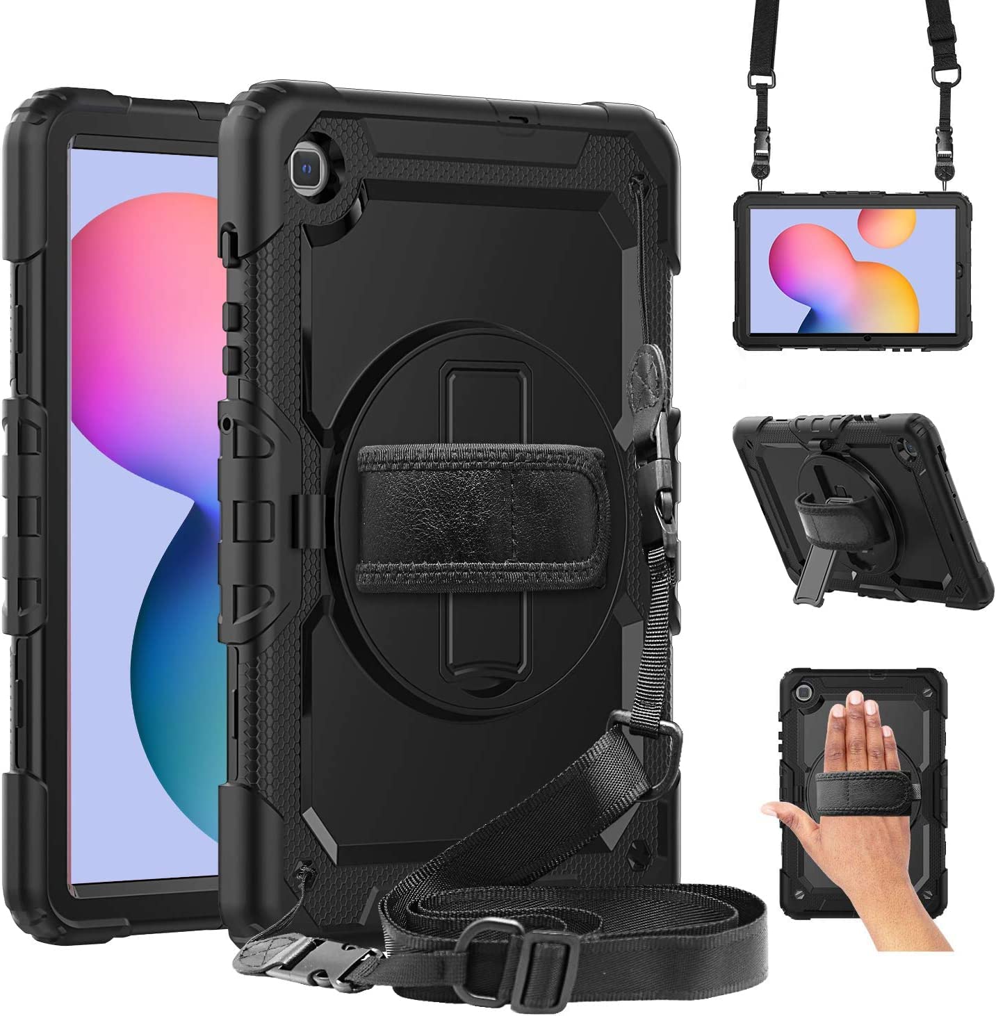 Robustrion Hybrid Armor [Full Body] & [Shock Proof] Case Cover with 360 Rotating Hand Strap for Samsung Tab S6 Lite 10.4 inch (SM-P610/P615) - Black & Black (B08FFQWS6M) Amazon Price History, Amazon Price Tracker