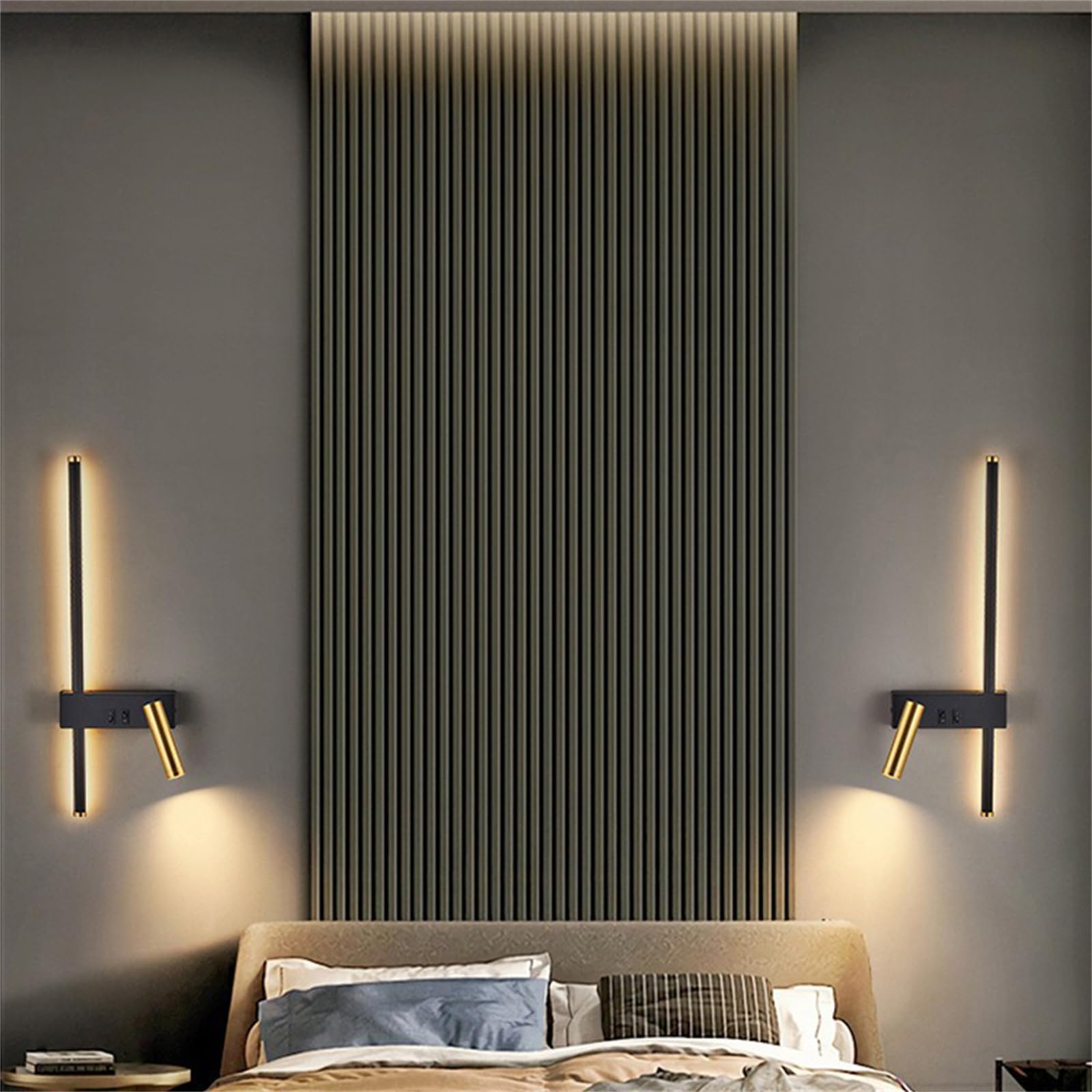 LED Wandleuchte Schwarz 350° Drehbar Wandleuchten Innen Modern mit Zwei Unabhängige Schalter Wandlampe Metall Wohnzimmer Leselampe Wandbeleuchtung für Schlafzimmer Dekorative (Warmes Licht,Links)