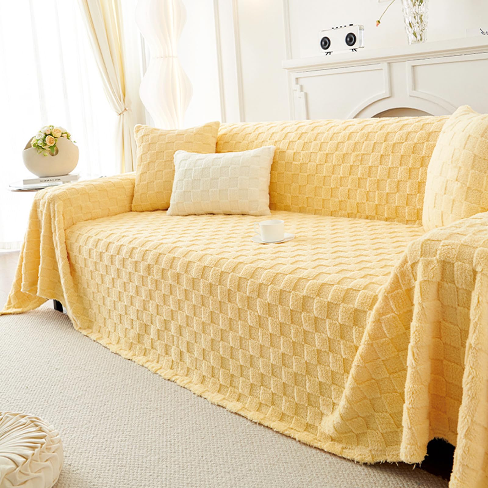 ZCXRYFL Soft Sofa Throw Blanket 1 2 3 4 Seater Nordic Style Plush Couch Covers L U Shape Corner Anti Slip Sofa Cover Tear Resistant Blankets For Sofas Large/Camping Outdoor(180X300cm,Yellow)