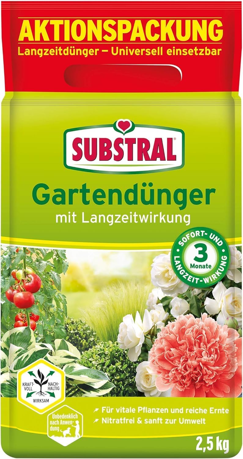 Substral Gartendünger mit Langzeitwirkung 2,5kg für Obst, Gemüse, Blumen, Sträucher, Koniferen und Hecken