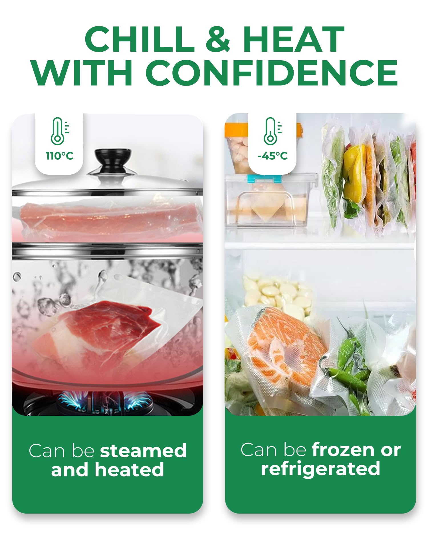 EconoHome Lot de 8 sacs à fermeture sous vide robustes en plastique de qualité commerciale, hermétiques et étanches pour la préparation des repas, le traitement et le vieillissement de la viande sèche