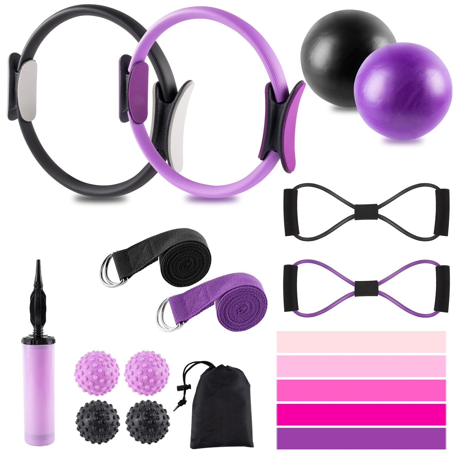 Pilates Ring Set – Home Pilates Equipment for Women Kit with Magic Circle Pilates Ring and Ball Set, Resistance Bands & Massage Balls & Exercise Bands for Toning?Flexibility & Core Strength