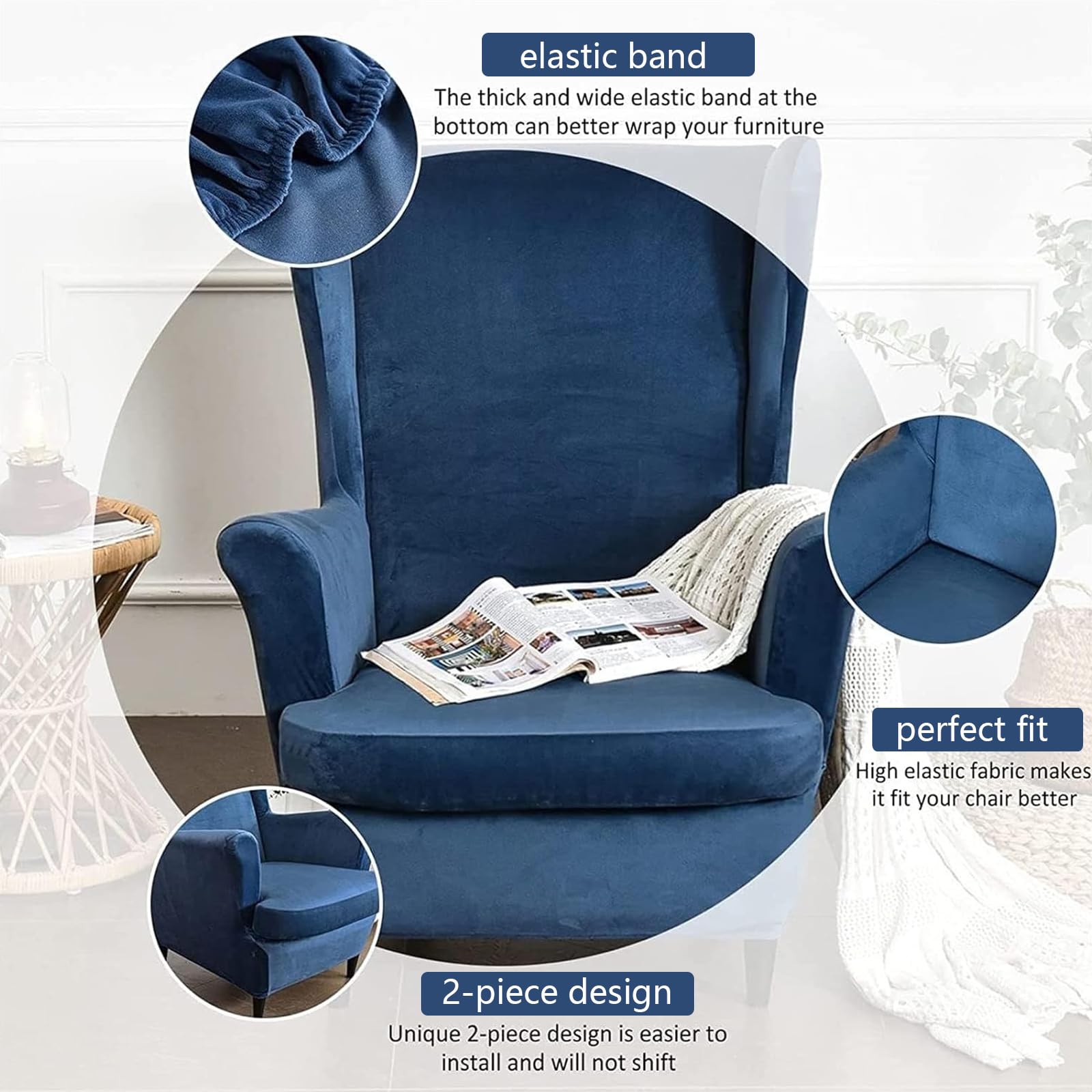 Copripoltrona Con Orecchie 2 Pezzi Coprisedia in Velluto Elasticizzato Copri Poltroncina 1 Posto Con Braccioli Per Cane Gatto Bambino (grigio scuro)
