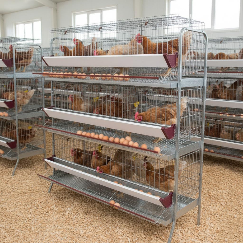 Suinga - Batteria GALLINAS PONTORI 9 reparti. Capacità 45 galline. Dimensioni: 154 x 70 x 185 cm. Include: protezione anti-spreco. Mangiatoia realizzata in lamiera laccata.