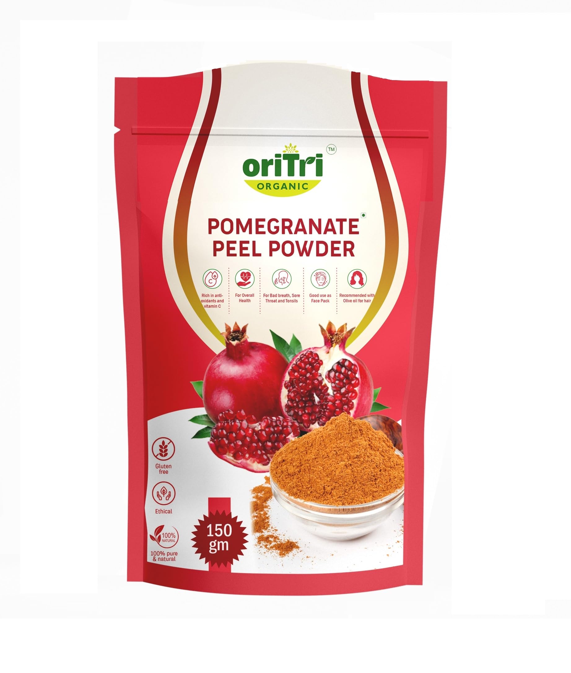Oritri Organic Pomegranate Peel Powder 150g | Rich in Antioxidants | Anar Powder for Skin Brightening, Acne & Hair Fall Care | Supports Immunity & Diabetes Management - Image 4 thumbnail