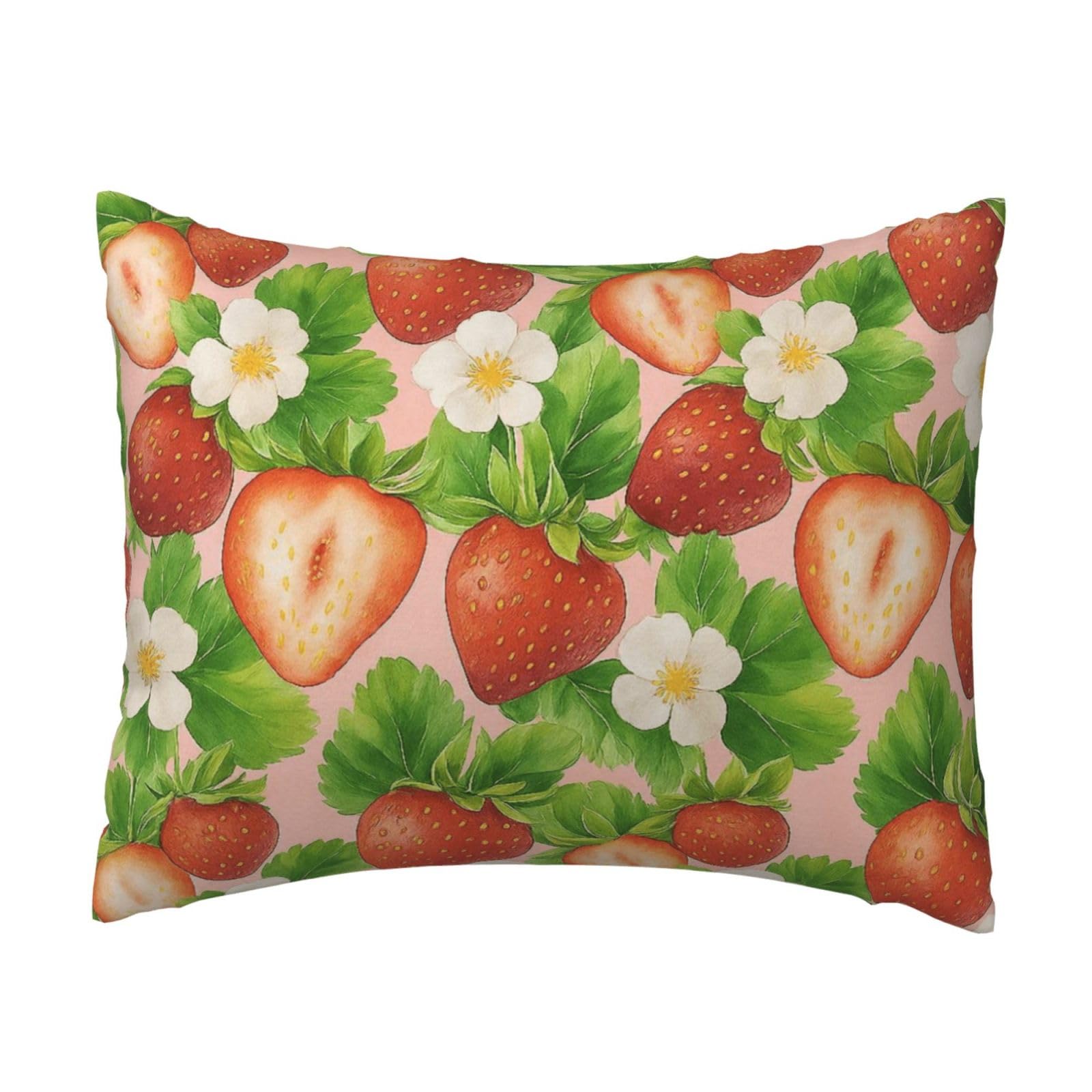 Juicy Strawberry and White Flower Pillowcase Soft Plush with Zipper Decorative Pillowcovers 16x20 in