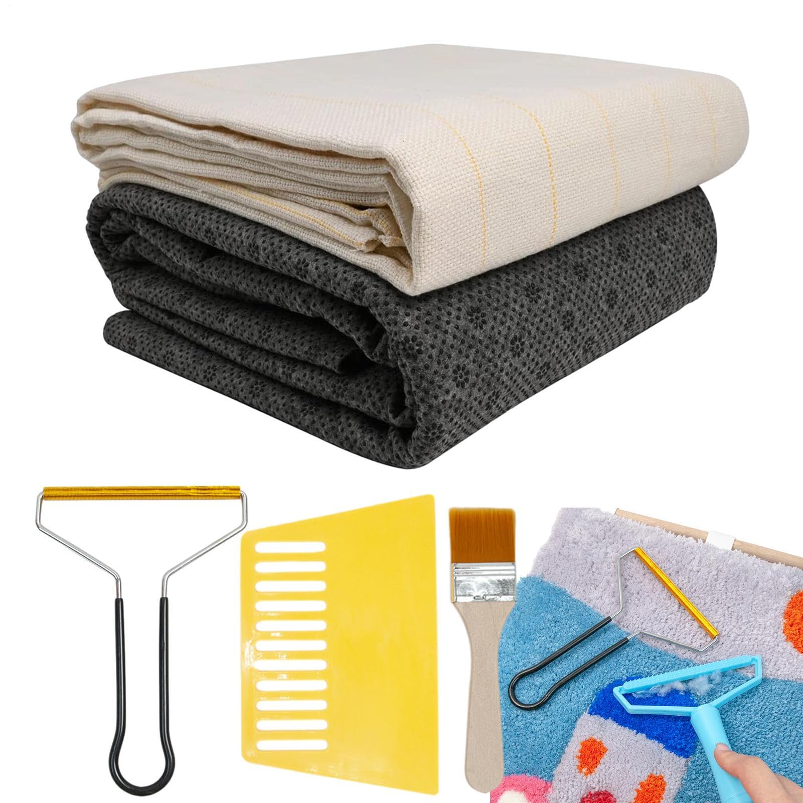 Tufting-Stoff auf der Rückseite – Markiertes Gitter-Teppich | Herstellungsmaterial-Set, strapazierfähiges, rutschfestes Mönchtuch, großes Blatt, Teppichhandwerk, ideal für Anfänger, Hobby