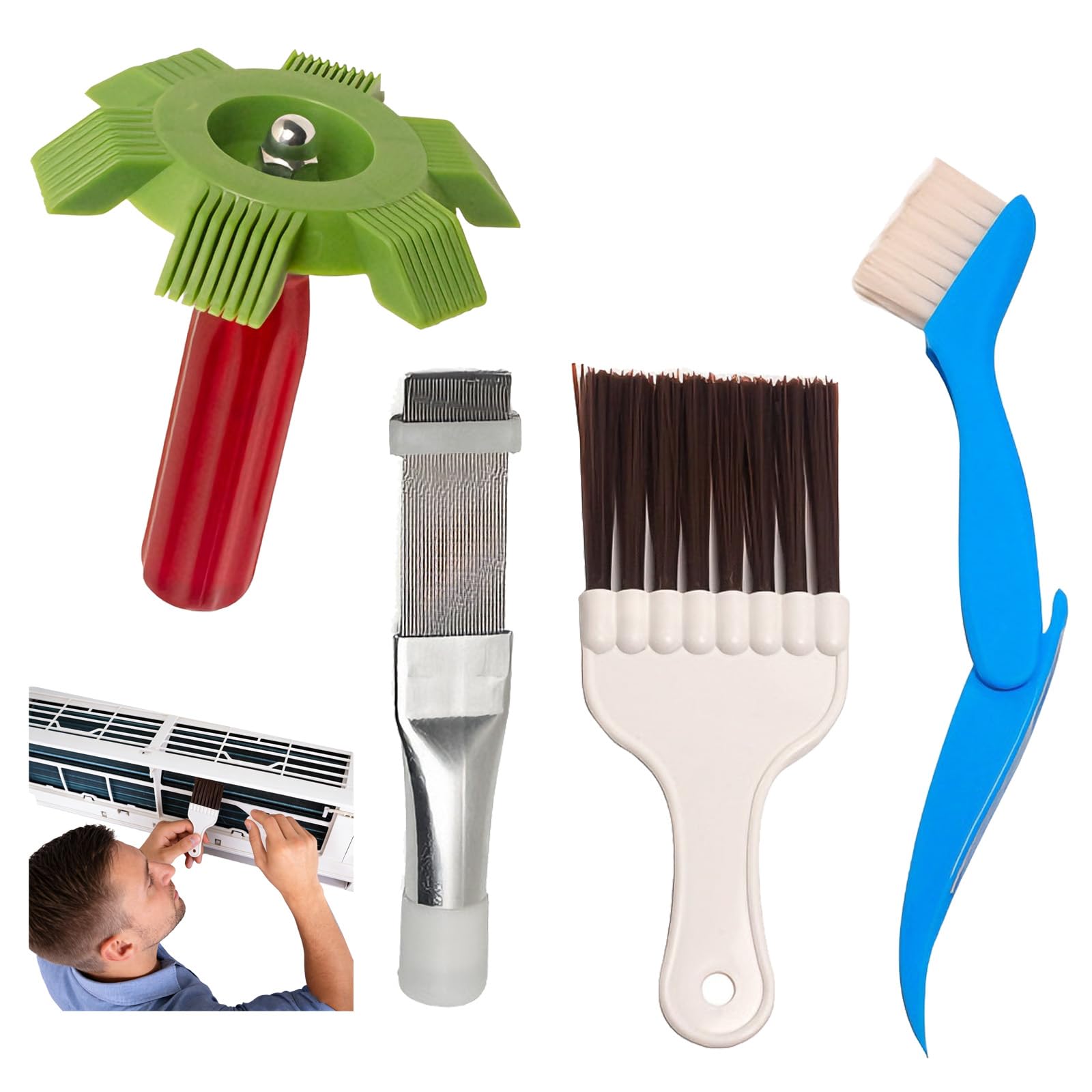 Kit de Limpieza de Aletas de Aire Acondicionado | Incluye 4 Herramientas de Limpieza para Evaporadores y Condensadores | Ideal para Mejorar la Eficiencia del Aire Acondicionado
