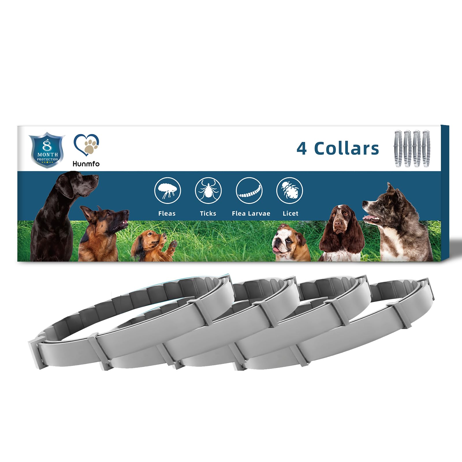 4 Collar contra Pulgas y Garrapatas para Perros y Gatos Control Antipulgas 8 Meses de Protección Collar Antipulgas para Perros de 65cm Taglia Unica (4pack)