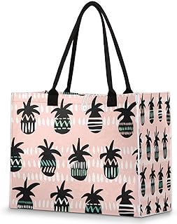 Bolsa feminina - Abacaxi reutilizável sacolas de compras de supermercado com alças letra grande bolsa de praia bolsa de ombro bolsas de trabalho bolsas de mão resistentes para praia, compras, trabalho, viagens, Multicolor