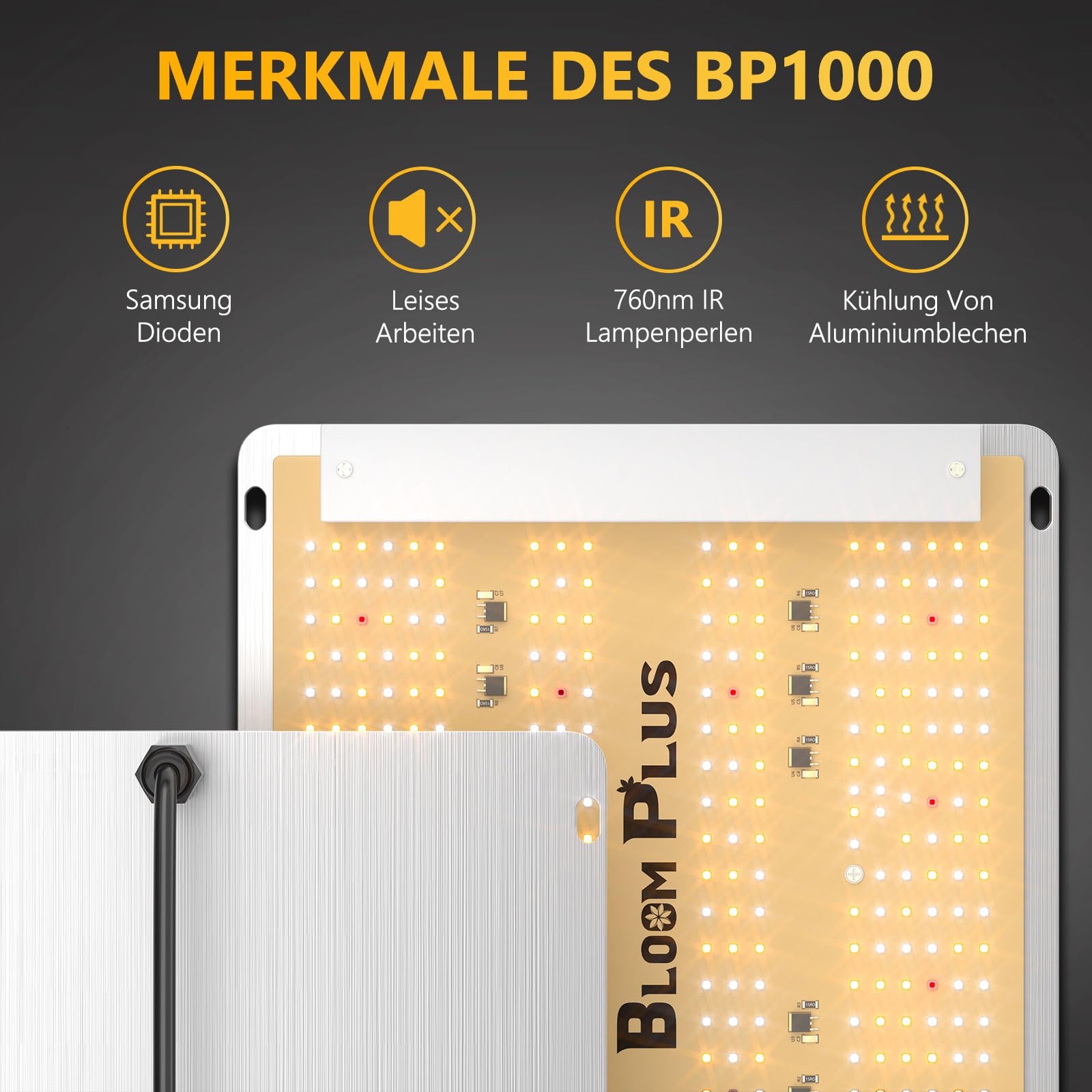 LED Grow Lampe Bloom Plus BP1000 Pflanzenlampe LED Vollspektrum LED Grow Light für Indoor Gartenarbeit Gemüse und Blumenpflanzung Pflanzen anzuchtlampe mit 336 Samsung Dioden