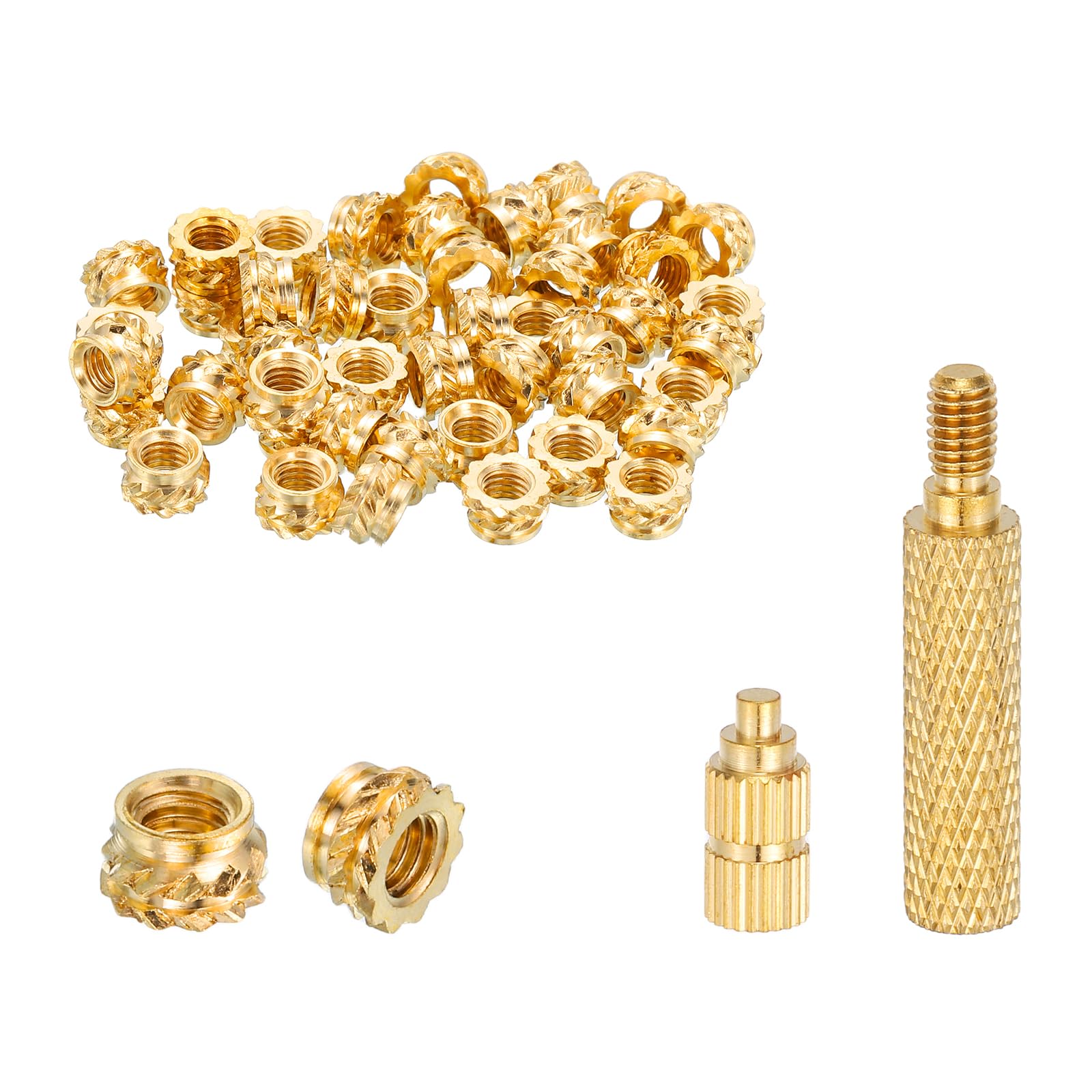 sourcing map 100 Pcs Threaded Inserts with Soldering Iron Tip Press Tool, M3 x 3mm H x 5mm OD Brass Metric Knurled Nuts Heat Set Inserts Embedment Nut for 3D Printing Plastic Parts โ image 1