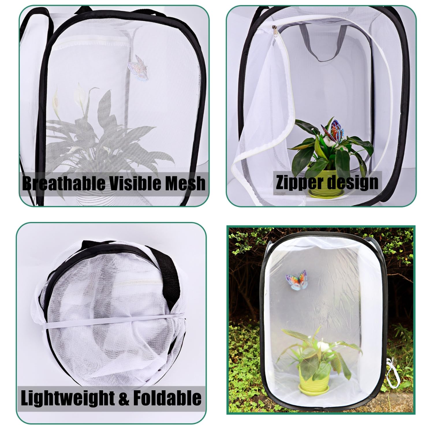 40x40x60 cm Gabbia Pieghevole per Farfalle e Insetti - Habitat di Allevamento con Ventilazione