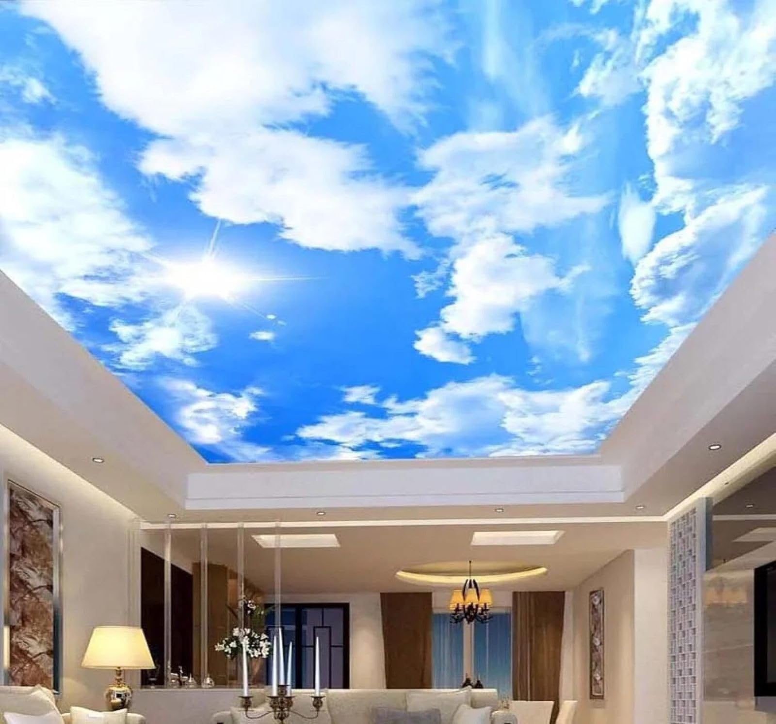 XLMING Fresh Blue Sky White Clouds Sunshine Natural Scenery 3D Wallpaper Premium Textured Silk Study Dining Living Room Bedroom Sofa TV Wall Easy Install-350cm×256cm