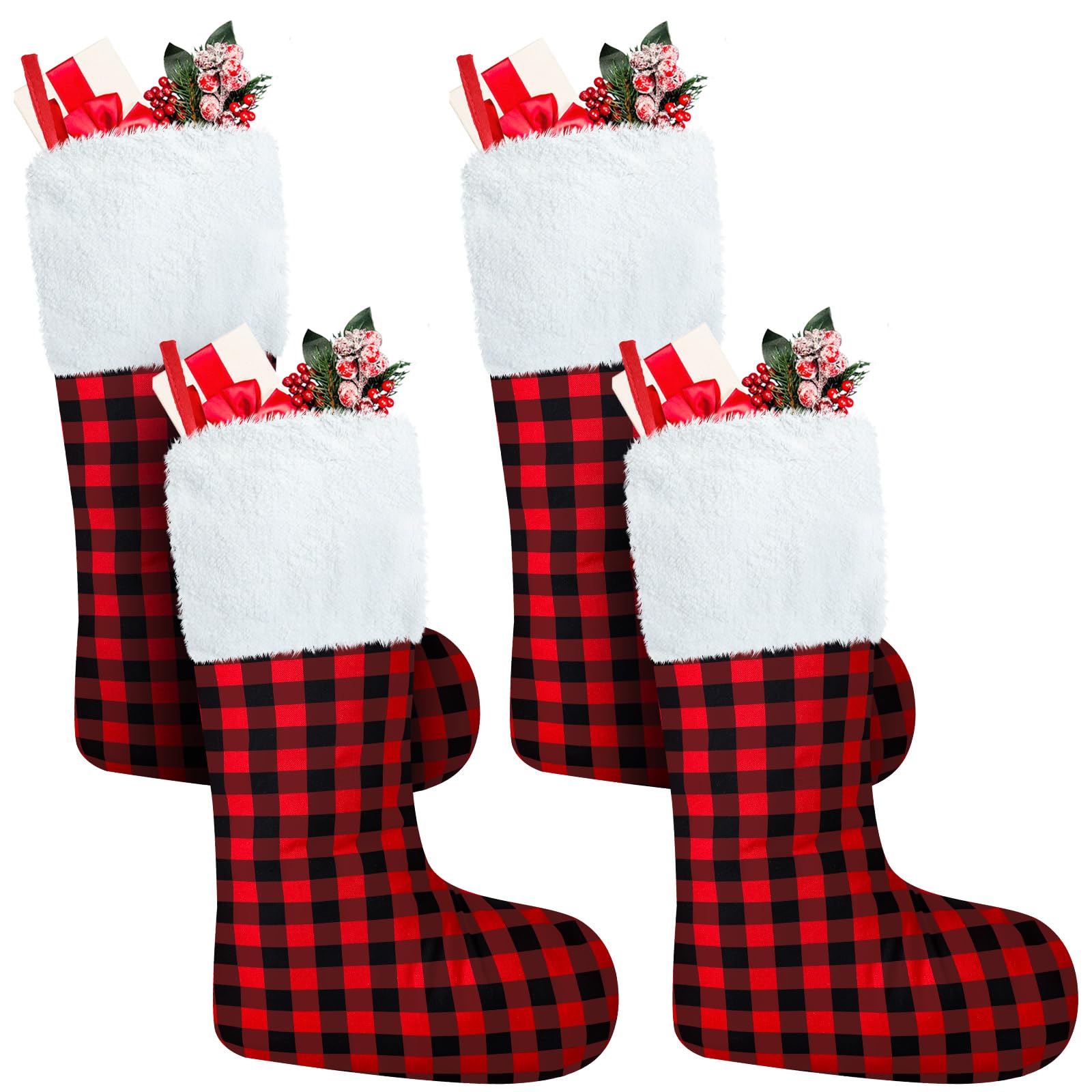 Lot de 4 chaussettes de Noël géantes en feutre pour sapin de Noël - 111 cm - Rouge