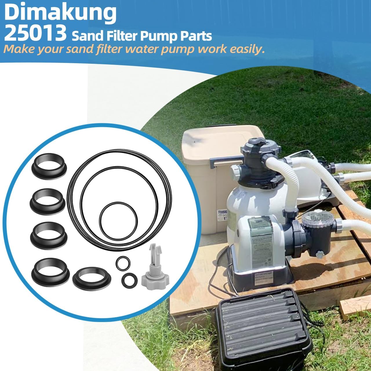 Sand Filter Pump Seal Gasket Parts, Replacement Repair Set Compatible with Intex Sand Filter Pumps, Air Release Valve & O-Rings (Black)