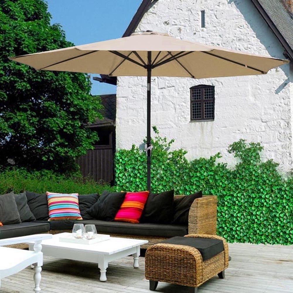 9 Ft Market Outdoor Aluminum Table Patio Umbrella with Push Button Tilt and Crank (Beige)