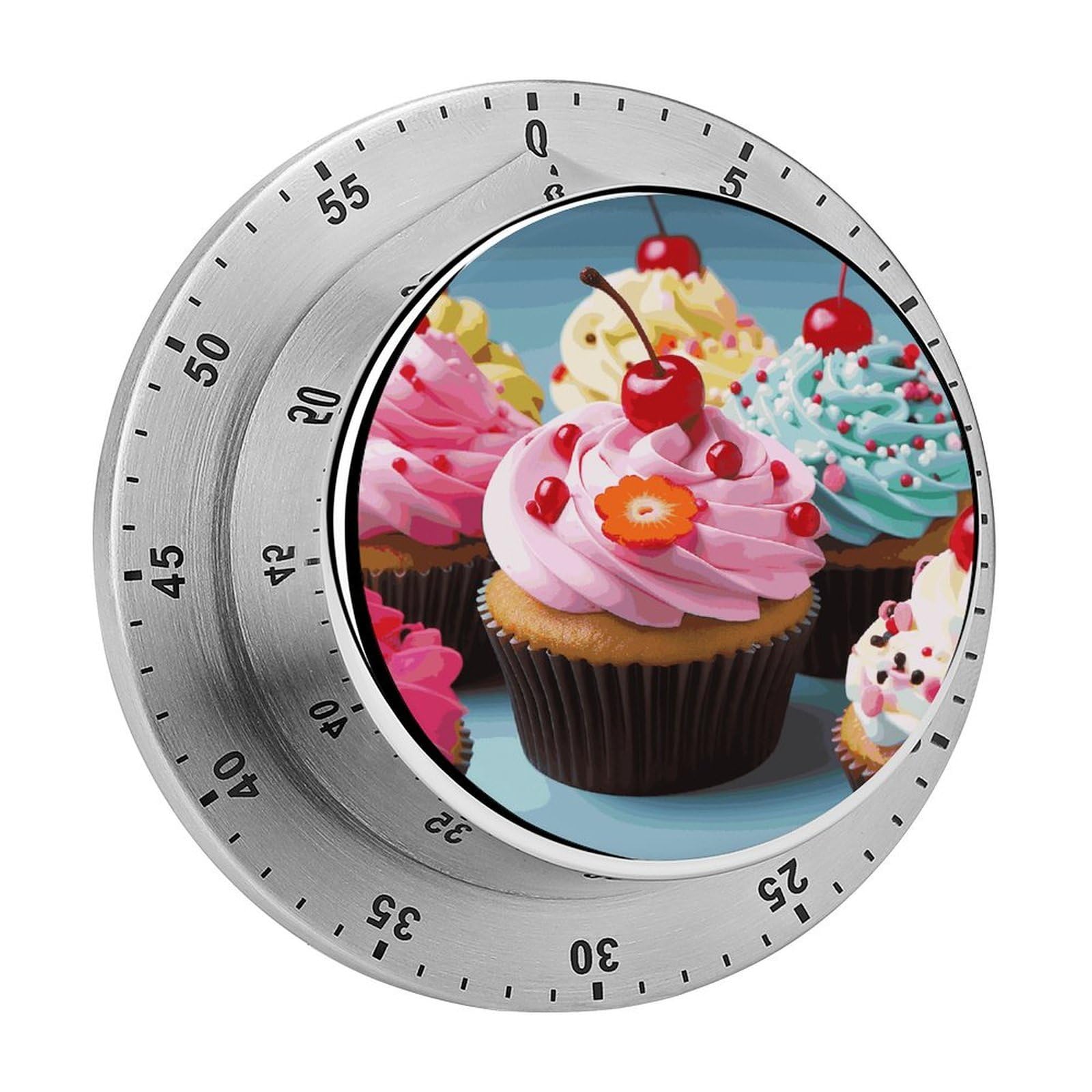 Cupcake Kitchen Timers for Cooking Chef Stainless Steel Timer Clock with Loud Alarm Mechanical 60 Minute Wind Up Timers No Batteries Required Manual Countdown Timer