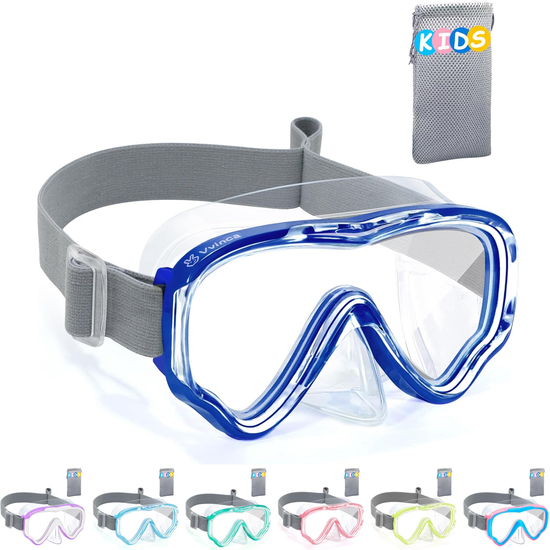 Vvinca Gafas para niños con Cubierta de Nariz, máscara de Buceo, Correa de Tela elástica, antivaho, Lentes inastillables para niños de 3 a 14 años