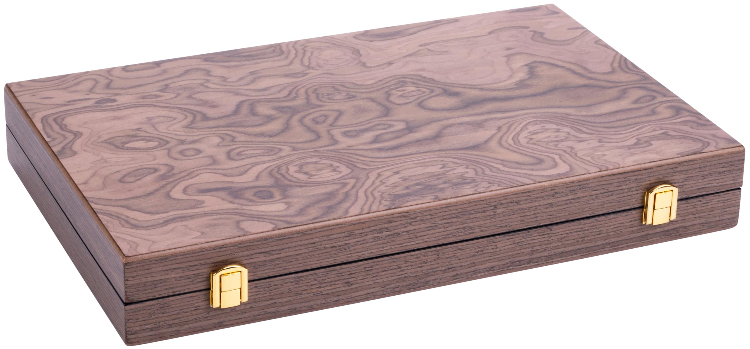 Engelhart - 250546 - Backgammon de Luxe 15 Pouces - Plaqué Bois de Ronces de Noyer Verni - Jeu de Société Classique – Cadeau Élégant - 50 x 39 x 2,5 cm (Ouvert) - Jeux en Bois Marquete