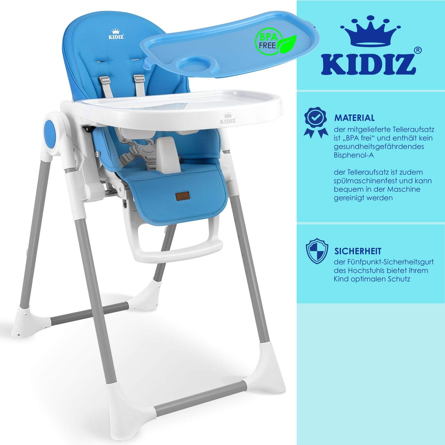 KIDIZ® 3 in 1 Seggiolone Seggiolone per bambini con barra dei giochi, Lettino per bambini, Seggiolone combinato Seggiolone per bambini, Schienale regolabile in 7 diverse altezze, blu