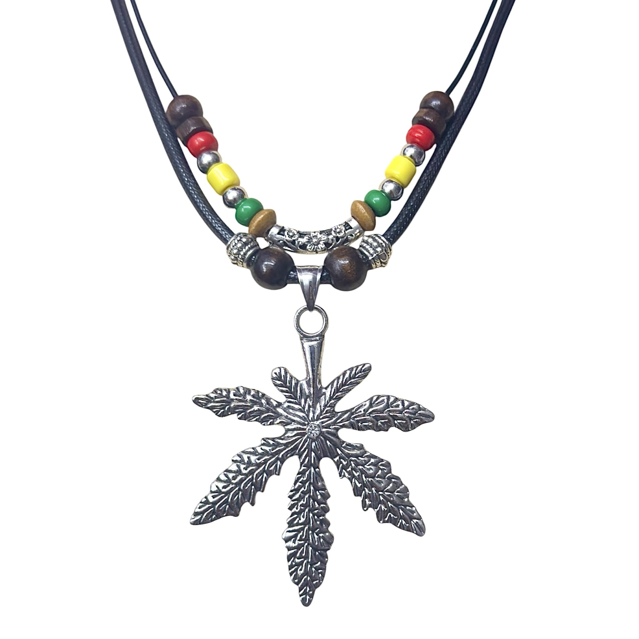 LAVIP Double Layers Maple Leaf Necklace Metal Maple Leaf Pendant Rasta plaid Hippie Mens Women Necklace