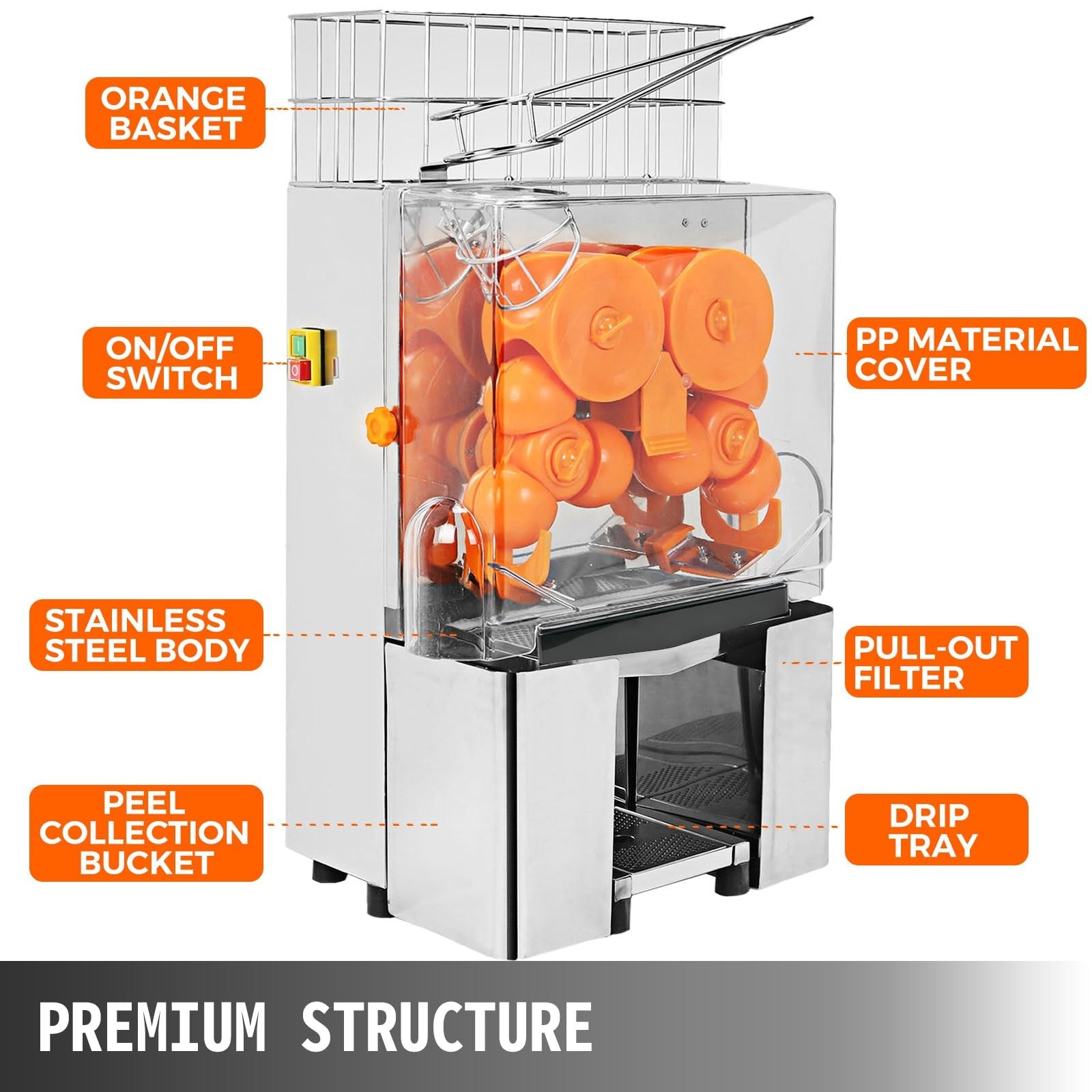 Exprimidor eléctrico de naranjas de 22-30 uds/Min, exprimidor de frutas, máquina exprimidora de bebidas for tienda, Bar, restaurante, uso comercial