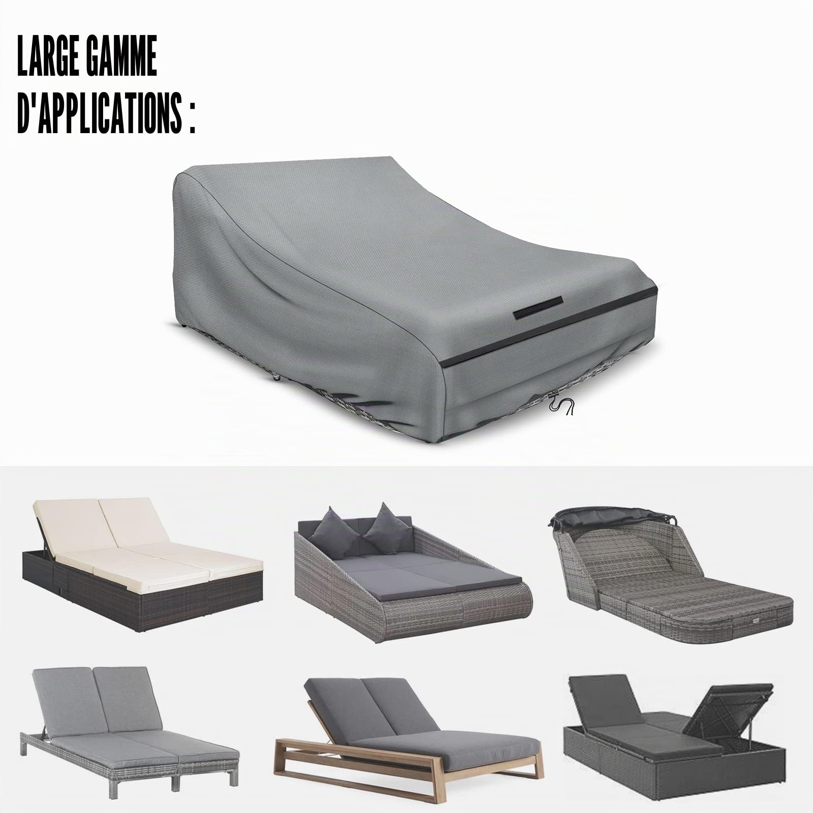 Schleuder Housse de chaise longue pour 2 personnes 210x160x35/75 cm, couverture 420D, double transat extérieur, imperméable, double transat, relaxant, coupe-vent, résistante aux UV