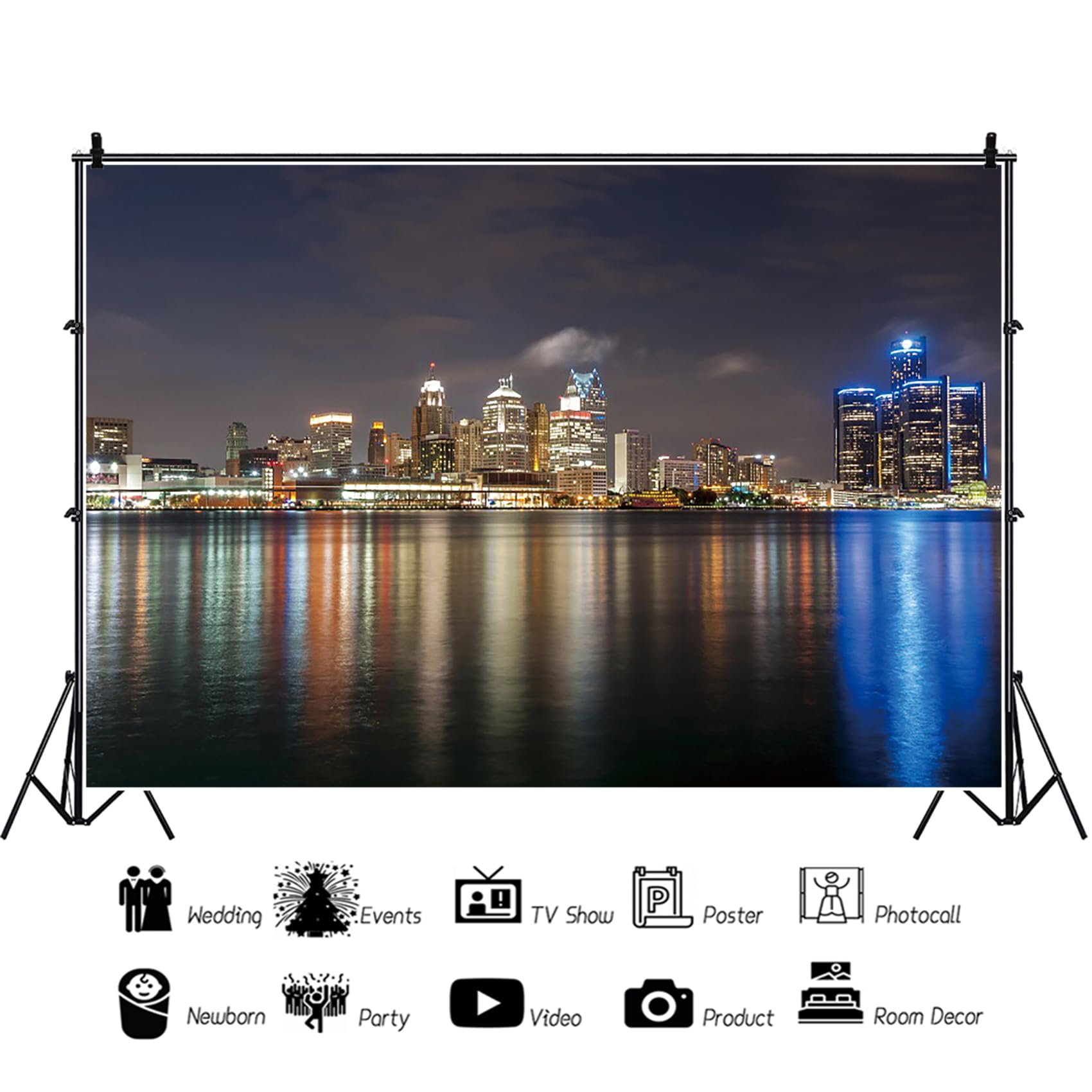 Renaiss 5x3ft Statue Of Liberty Photo Backdrop America New York City Building Night View Manhattan Skyline NYC Urban Cityscape Light Photography Background For Holiday Travel Studio Props