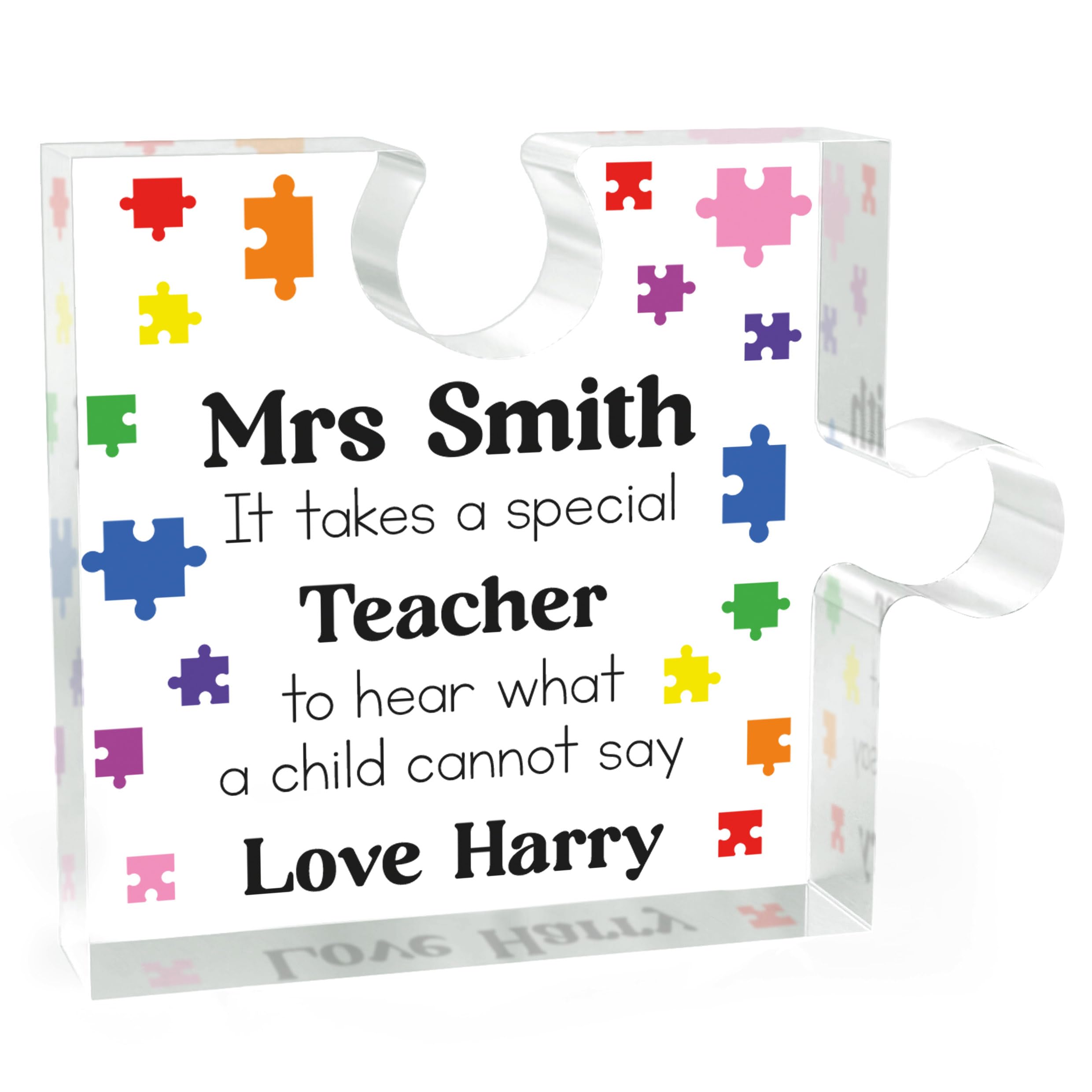 Beecreative Personalised Special Needs Teacher Gifts - Puzzle Piece Plaque - SENCO Teacher Thank You Present - With Gift Bag