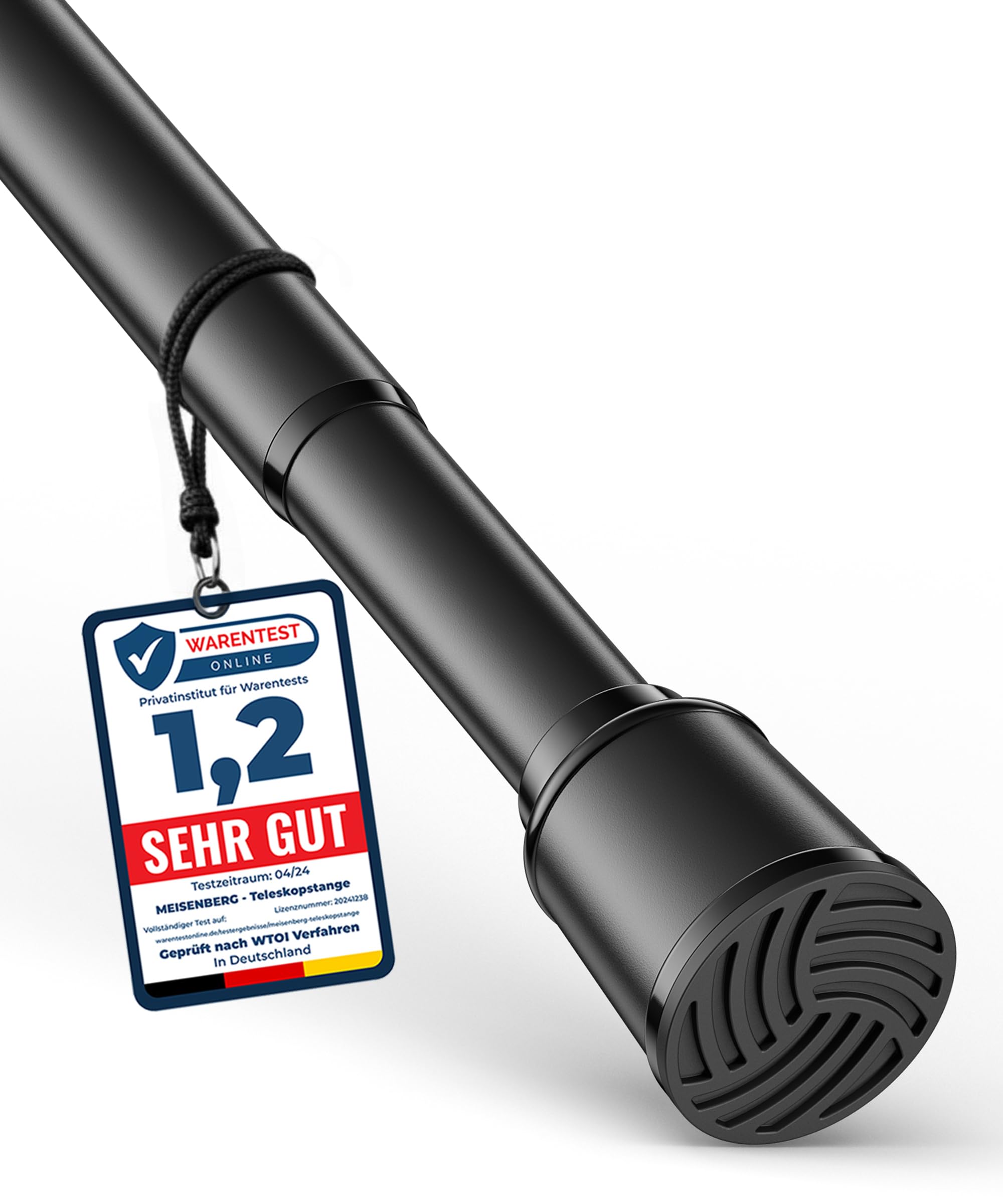 MEISENBERG Gardinenstange zum Klemmen 120-170cm, Schwarz, Ø 32 mm, Spannstange ohne Bohren - Klemmstange für Vorhänge, Dusche, Türöffnungen und Kleiderschrank
